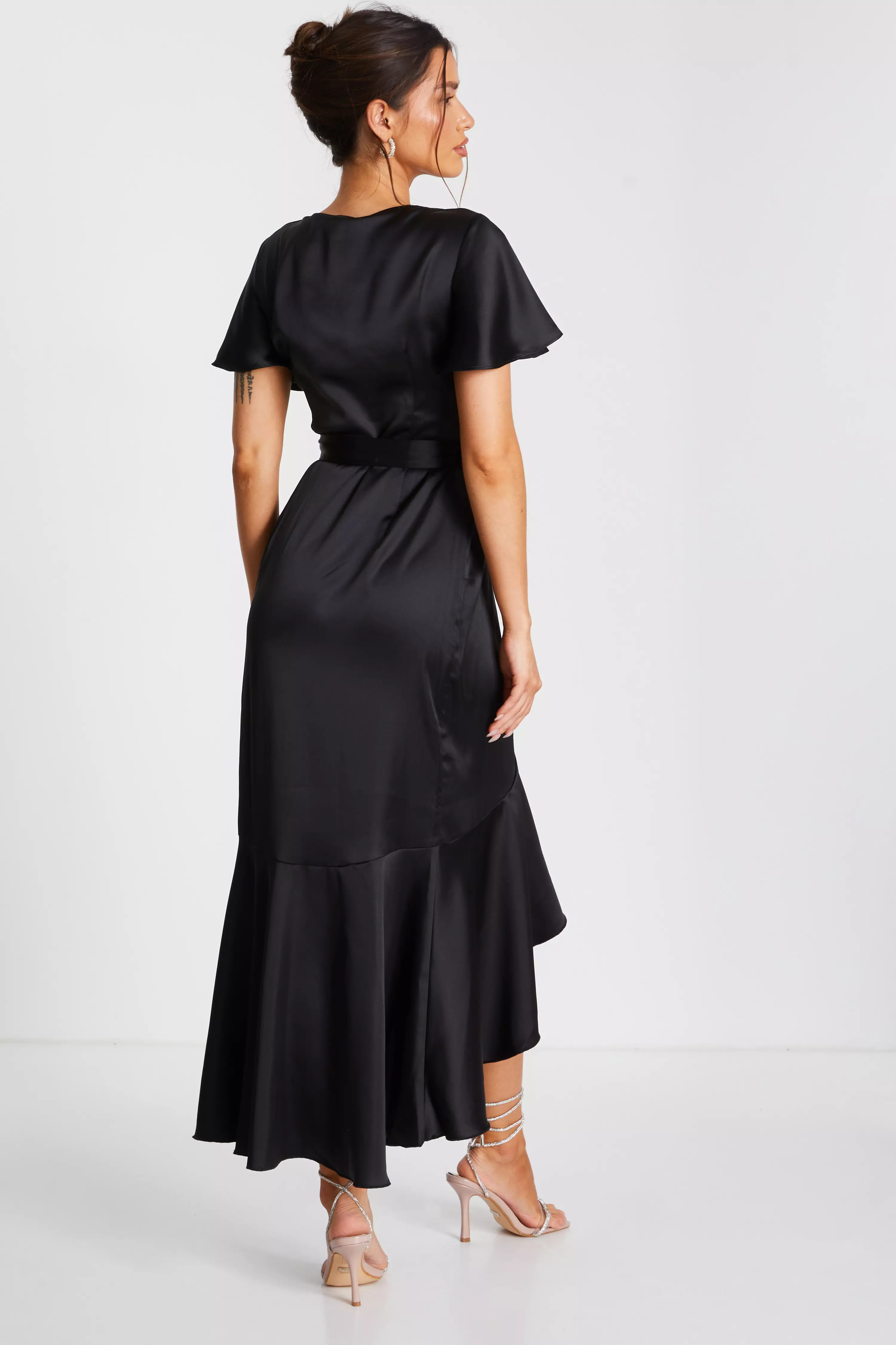 Black Satin Wrap Maxi Dress