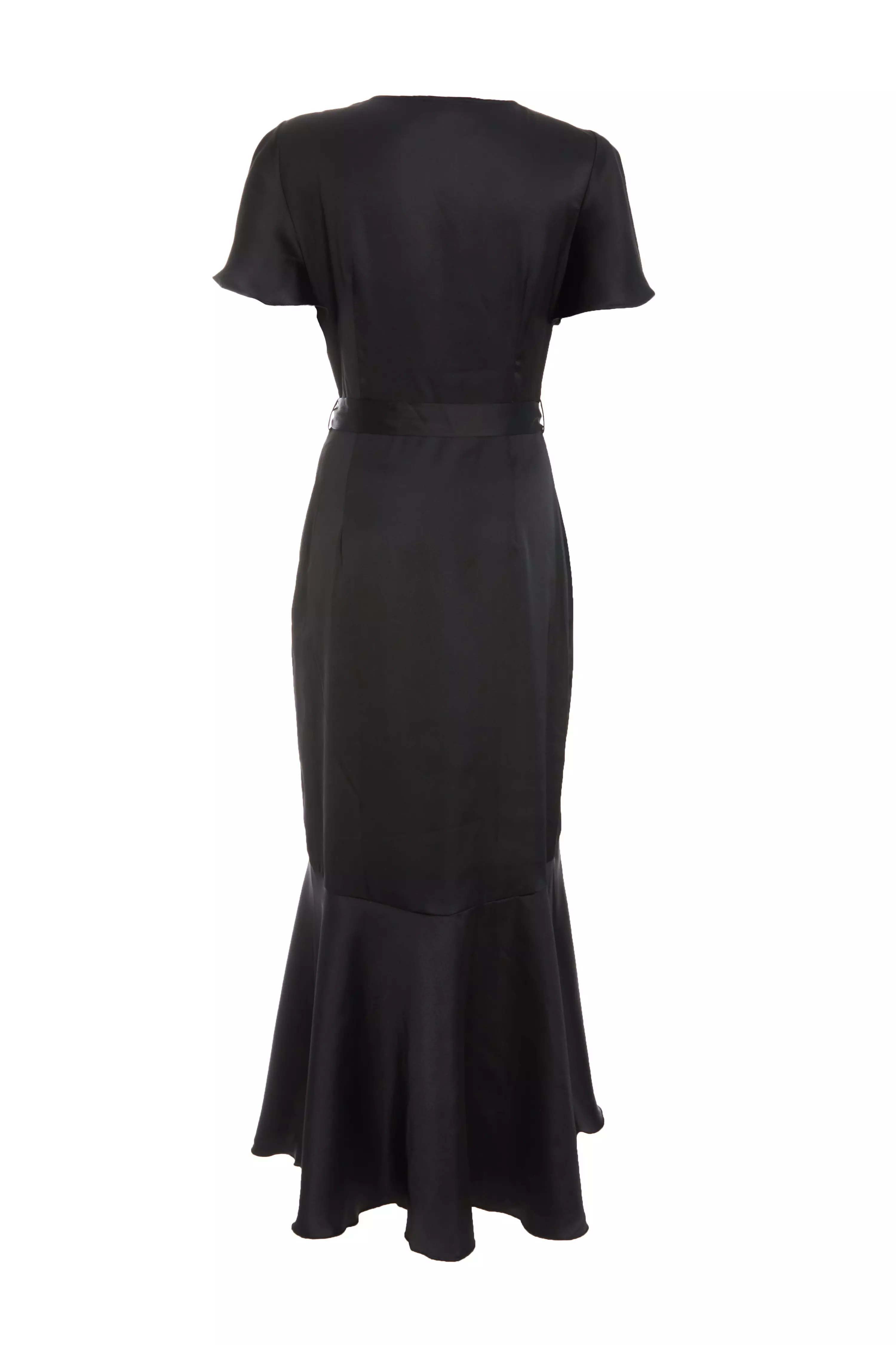 Black Satin Wrap Maxi Dress