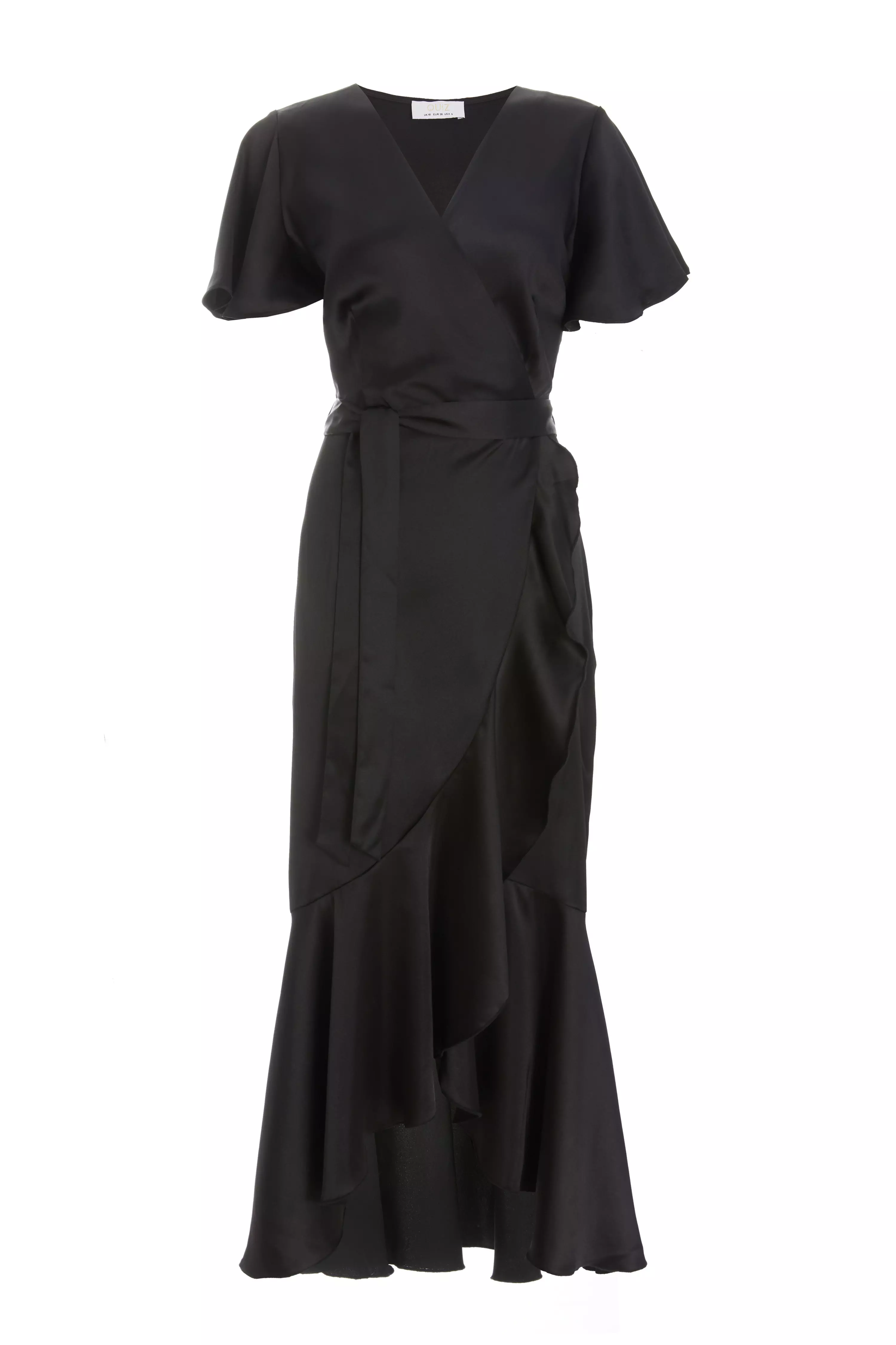 Black Satin Wrap Maxi Dress