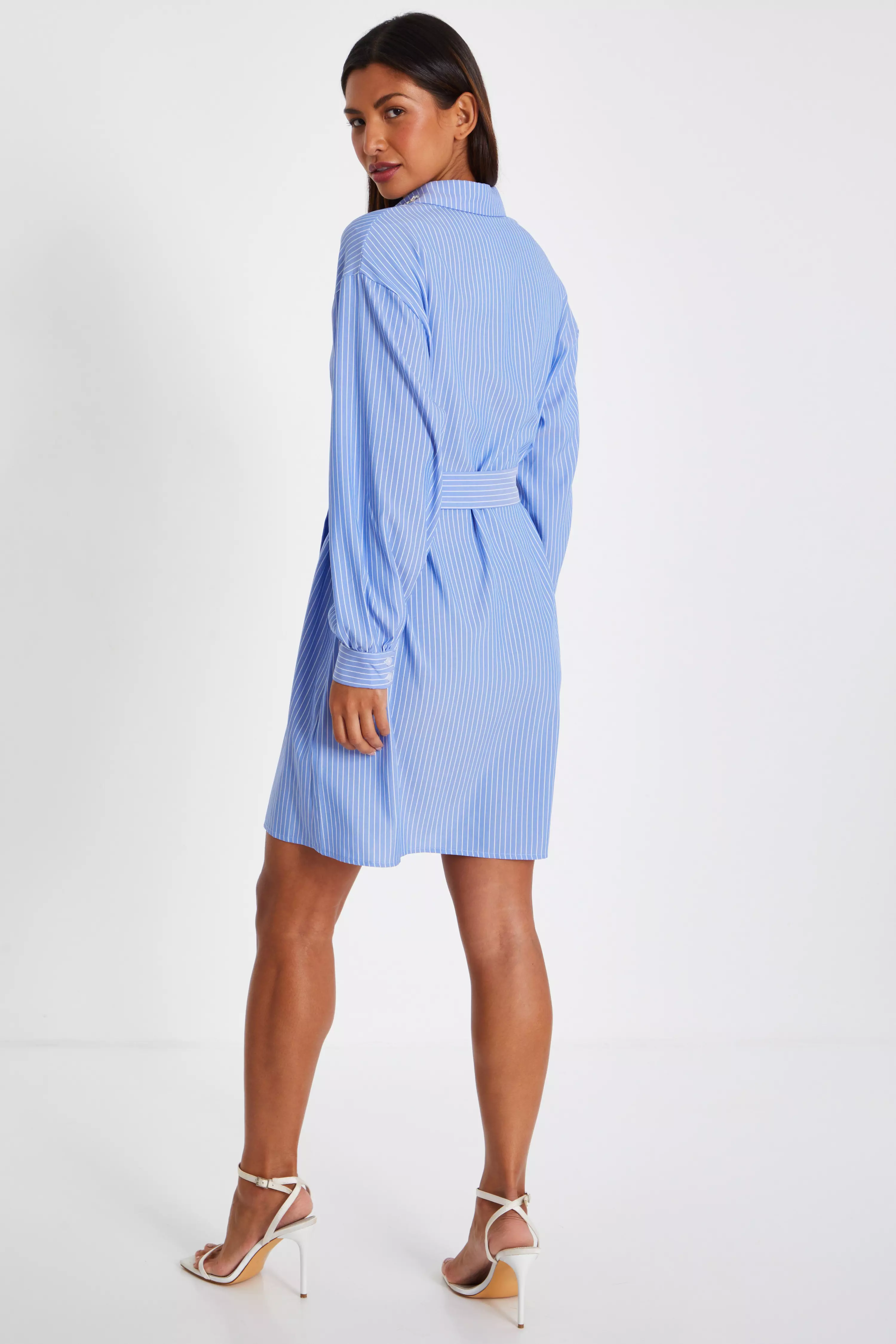 Light Blue Pinstripe Mini Shirt Dress