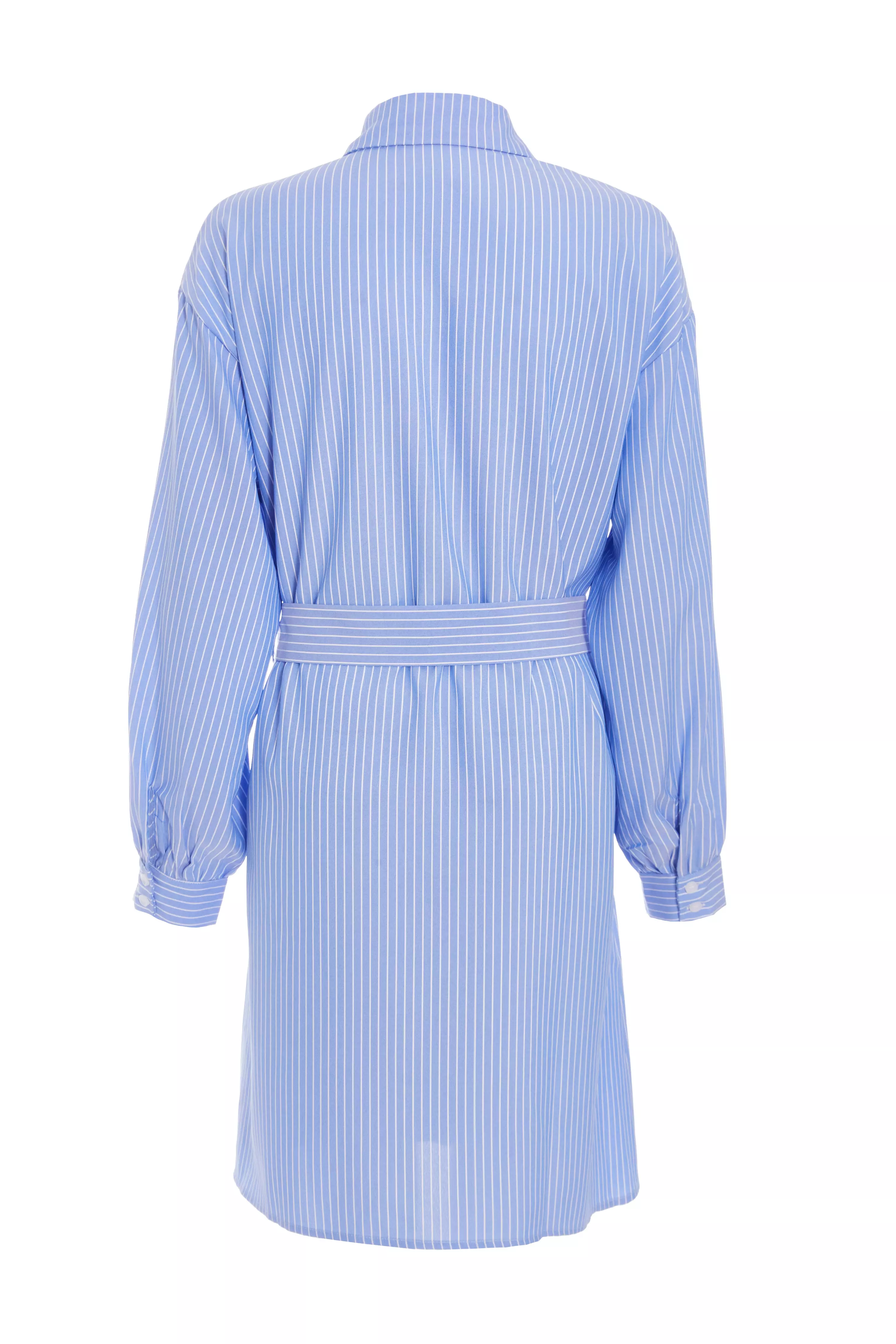 Light Blue Pinstripe Mini Shirt Dress