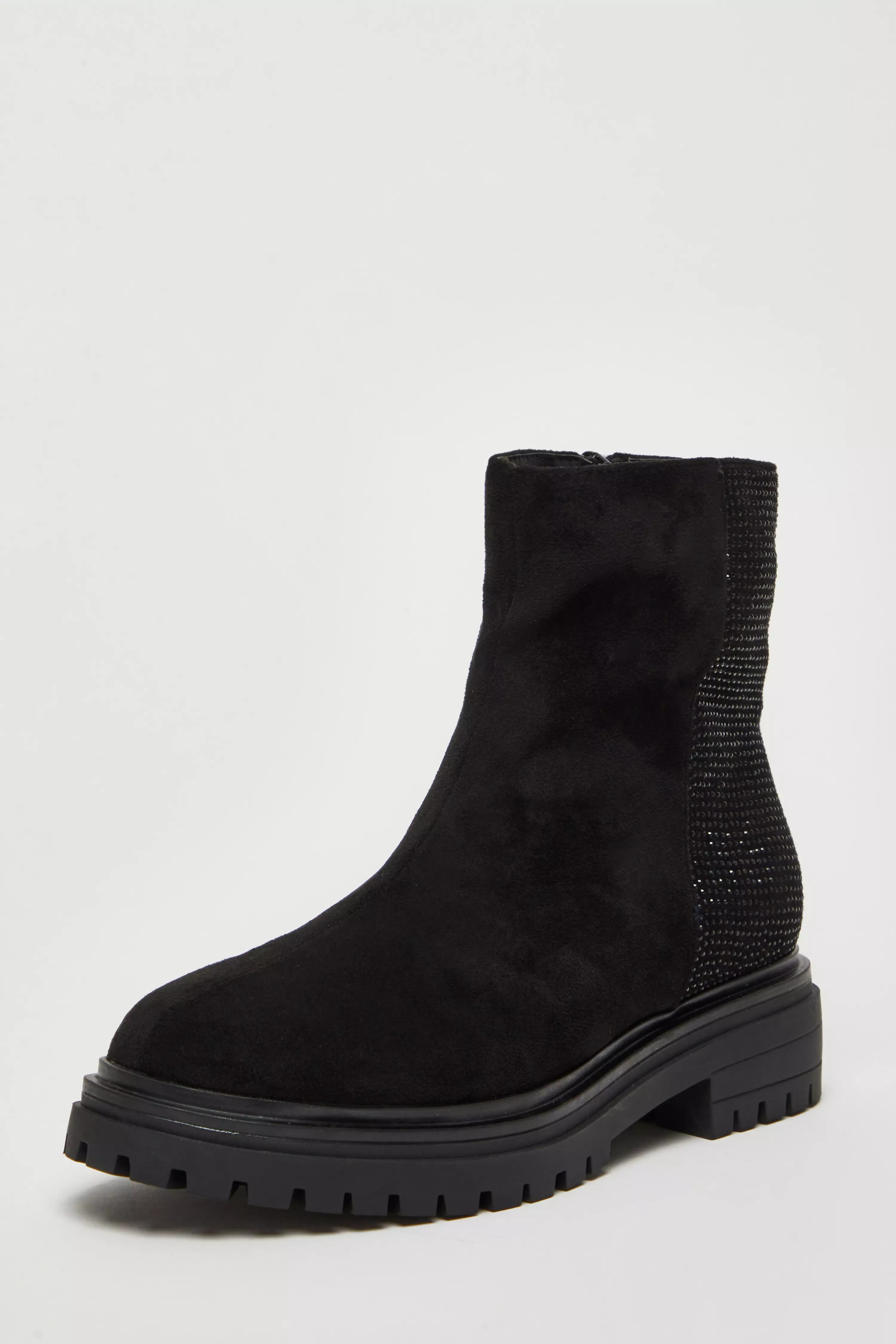 Black Diamante Faux Suede Ankle Boots