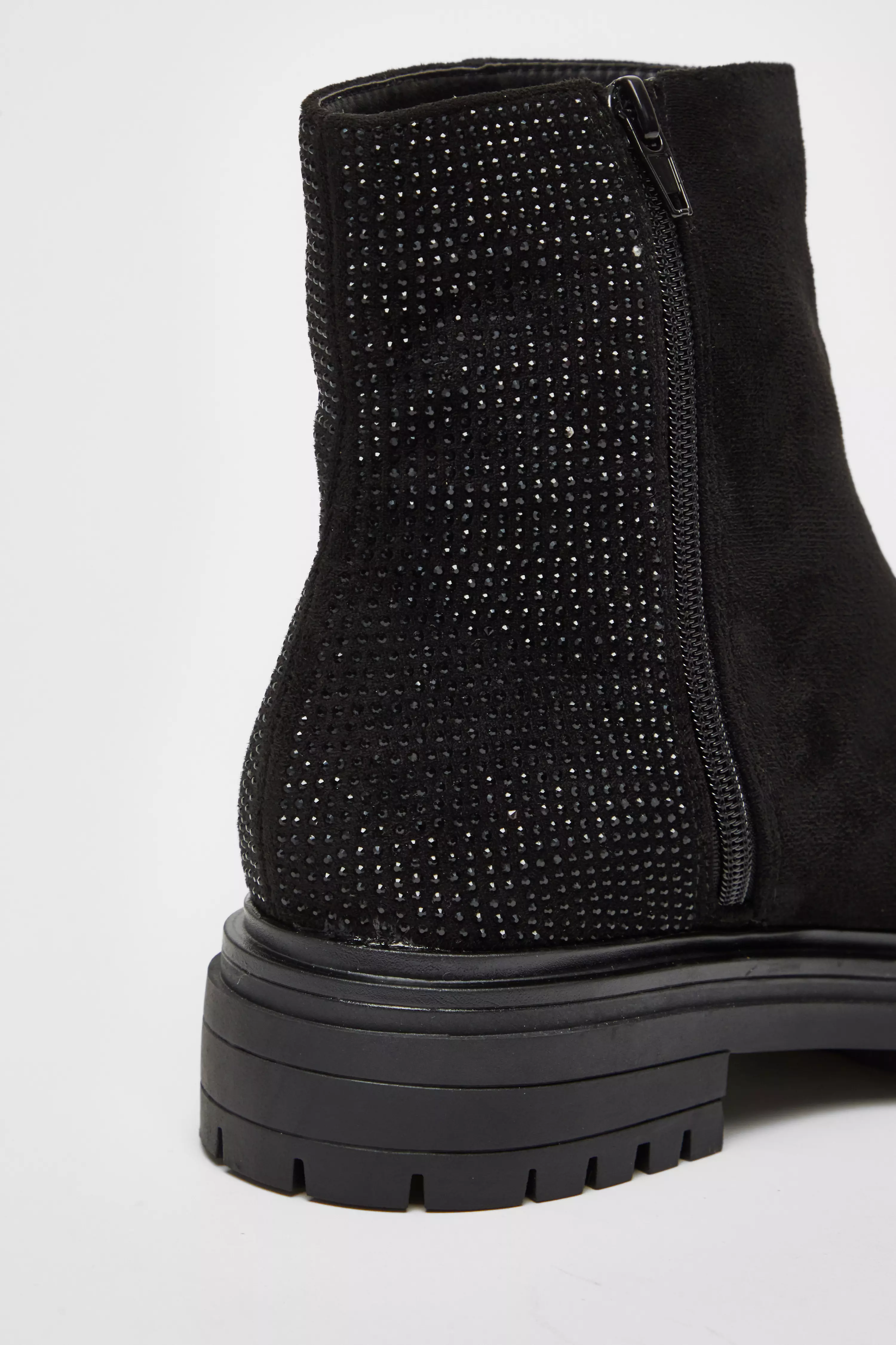 Black Diamante Faux Suede Ankle Boots