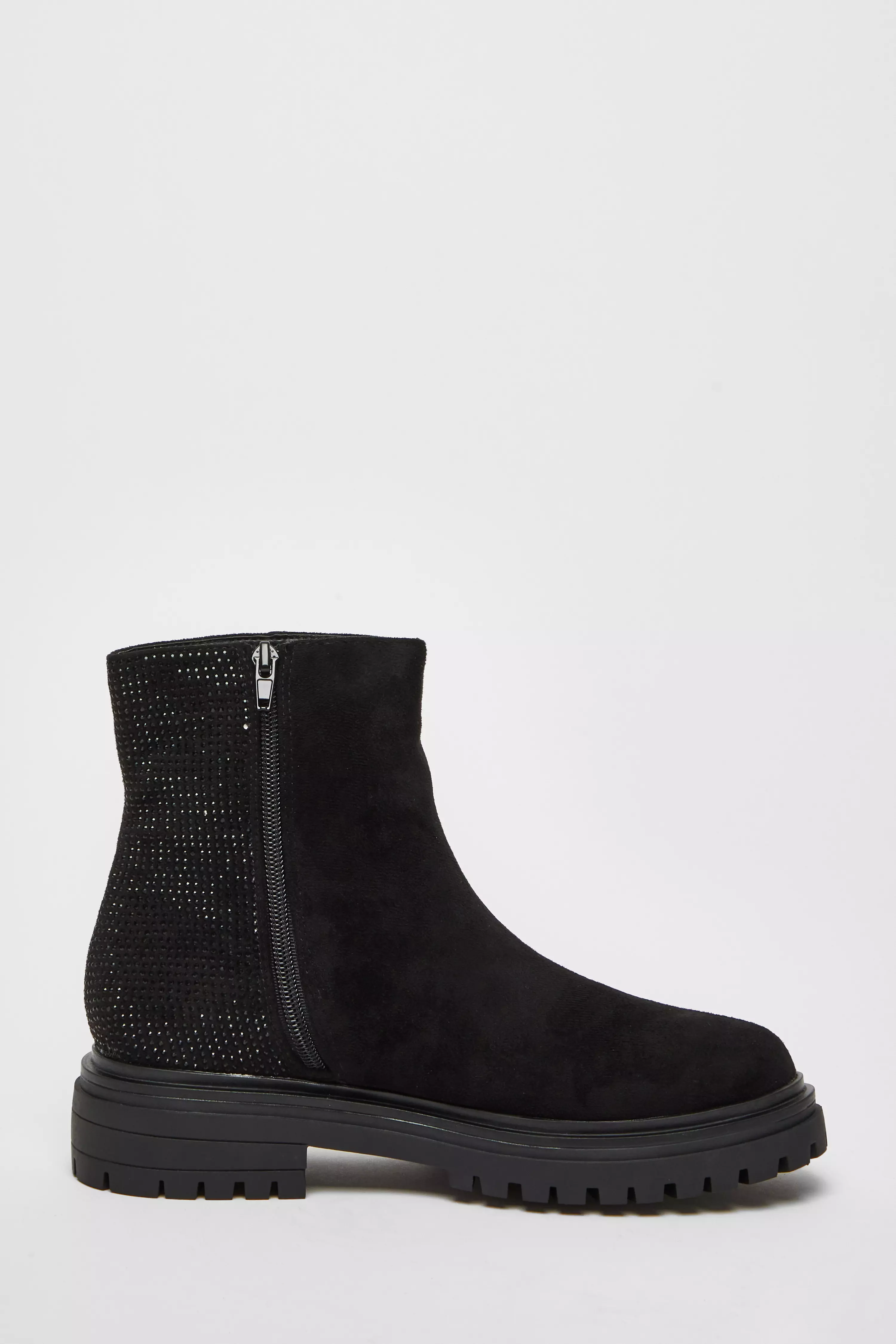 Black Diamante Faux Suede Ankle Boots