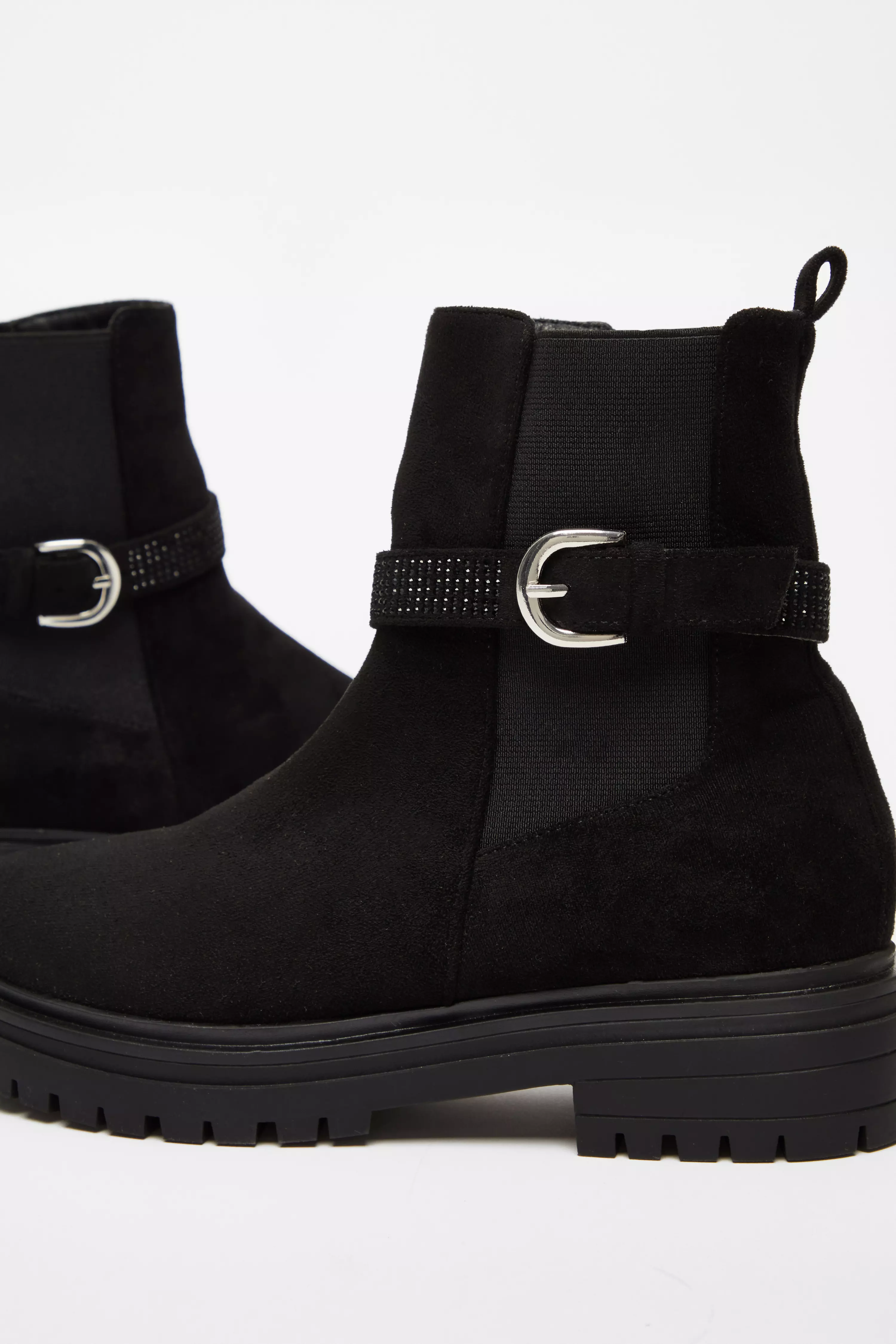 Black Diamante Chunky Buckle Boots