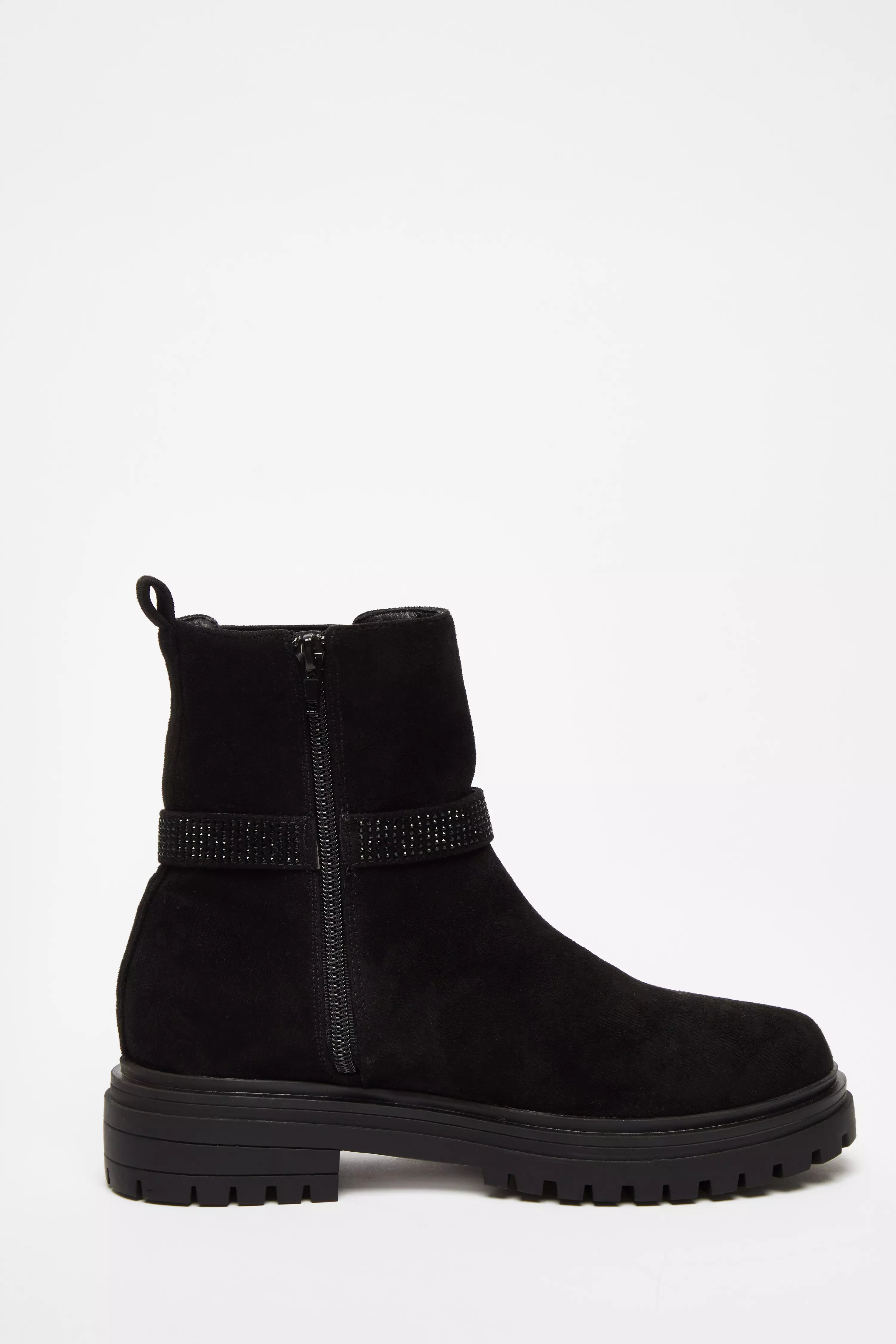 Black Diamante Chunky Buckle Boots