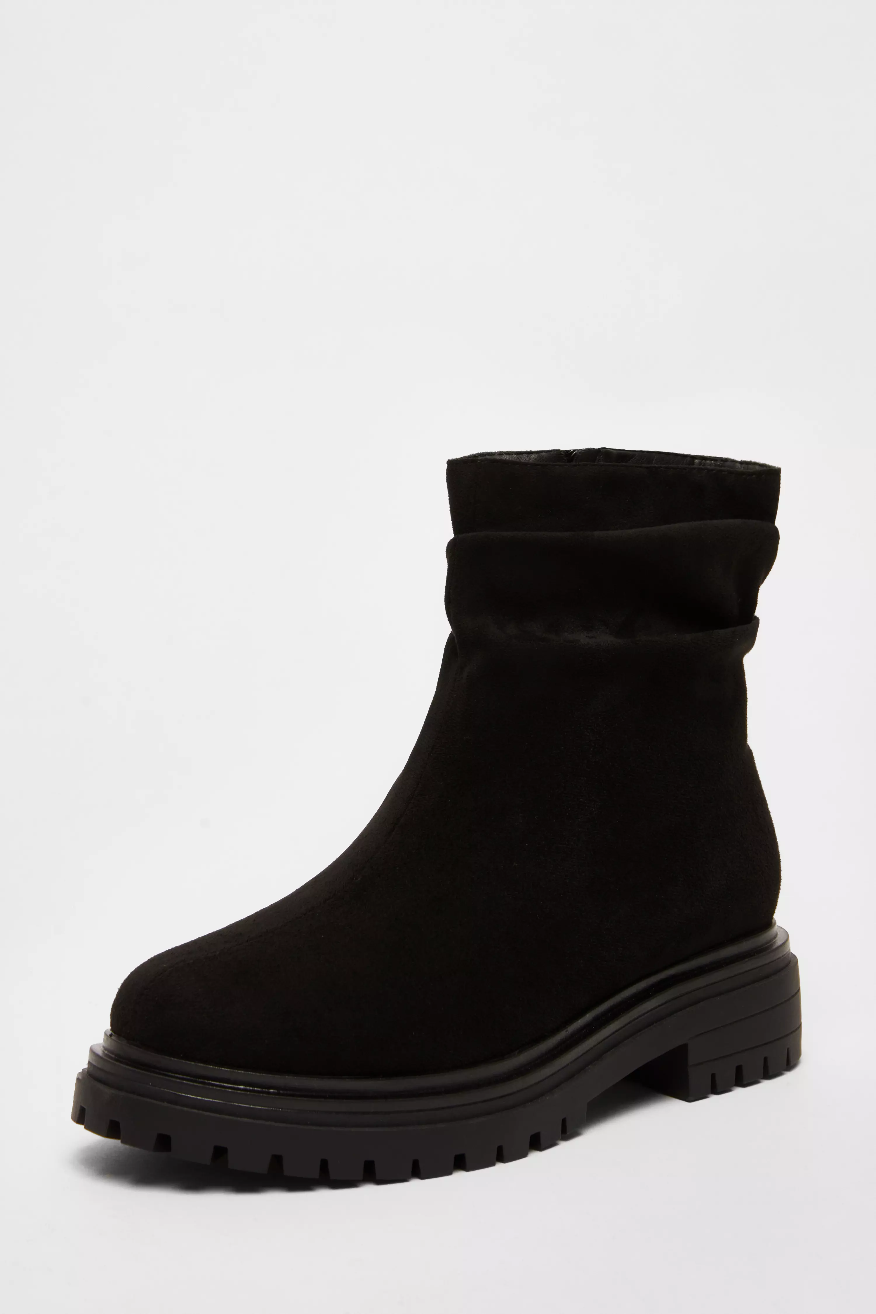 Black Faux Suede Ruched Ankle Boots