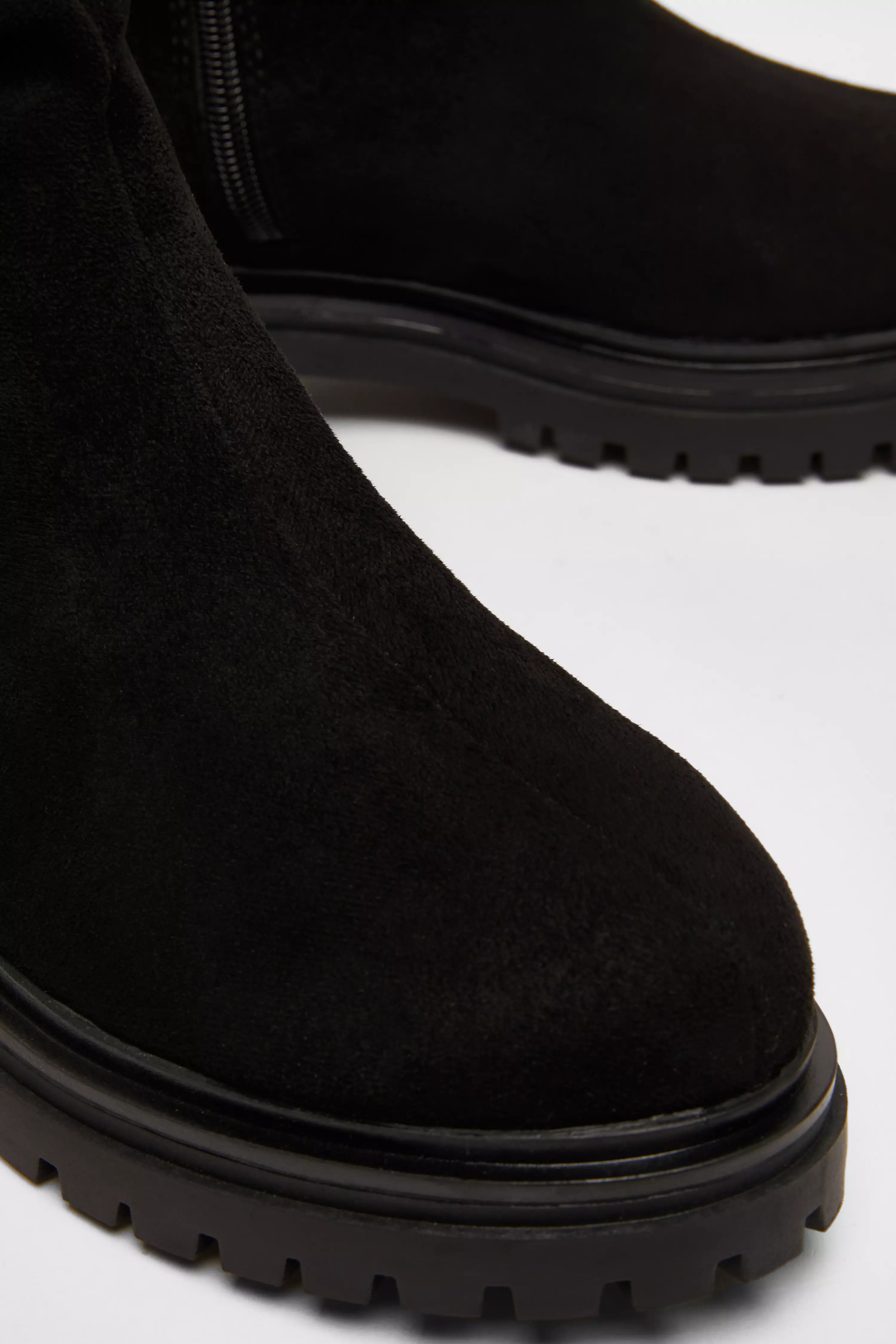 Black Faux Suede Ruched Ankle Boots