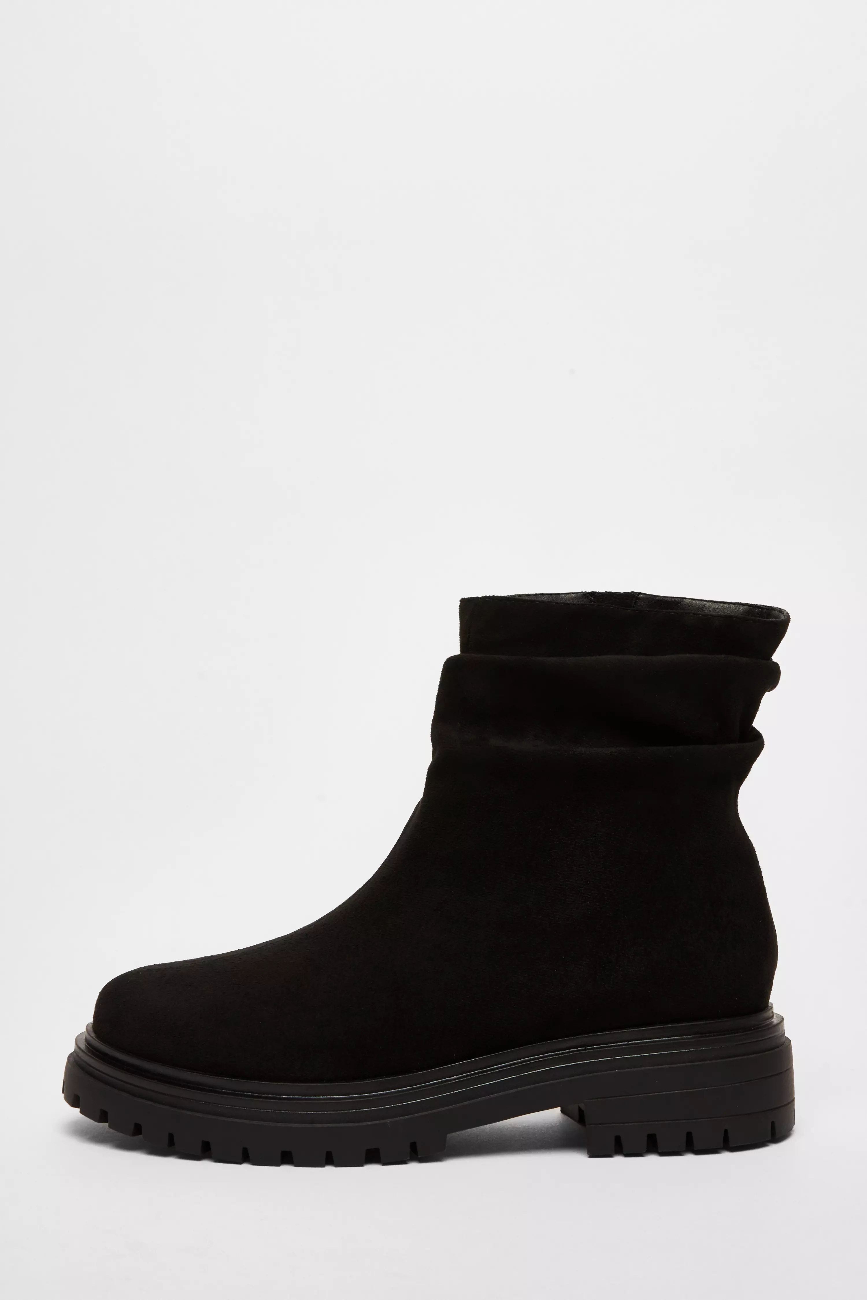 Black Faux Suede Ruched Ankle Boots