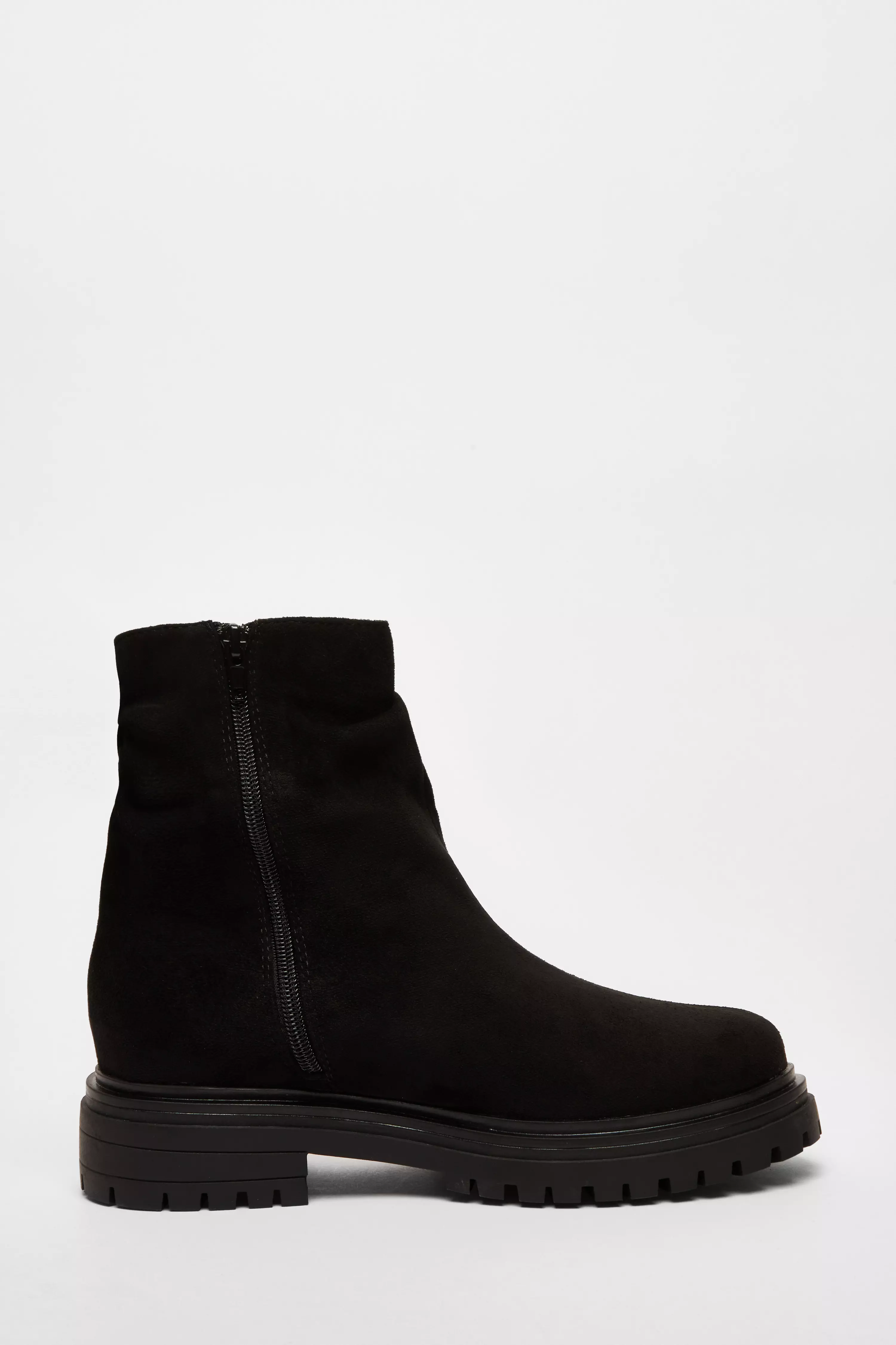 Black Faux Suede Ruched Ankle Boots