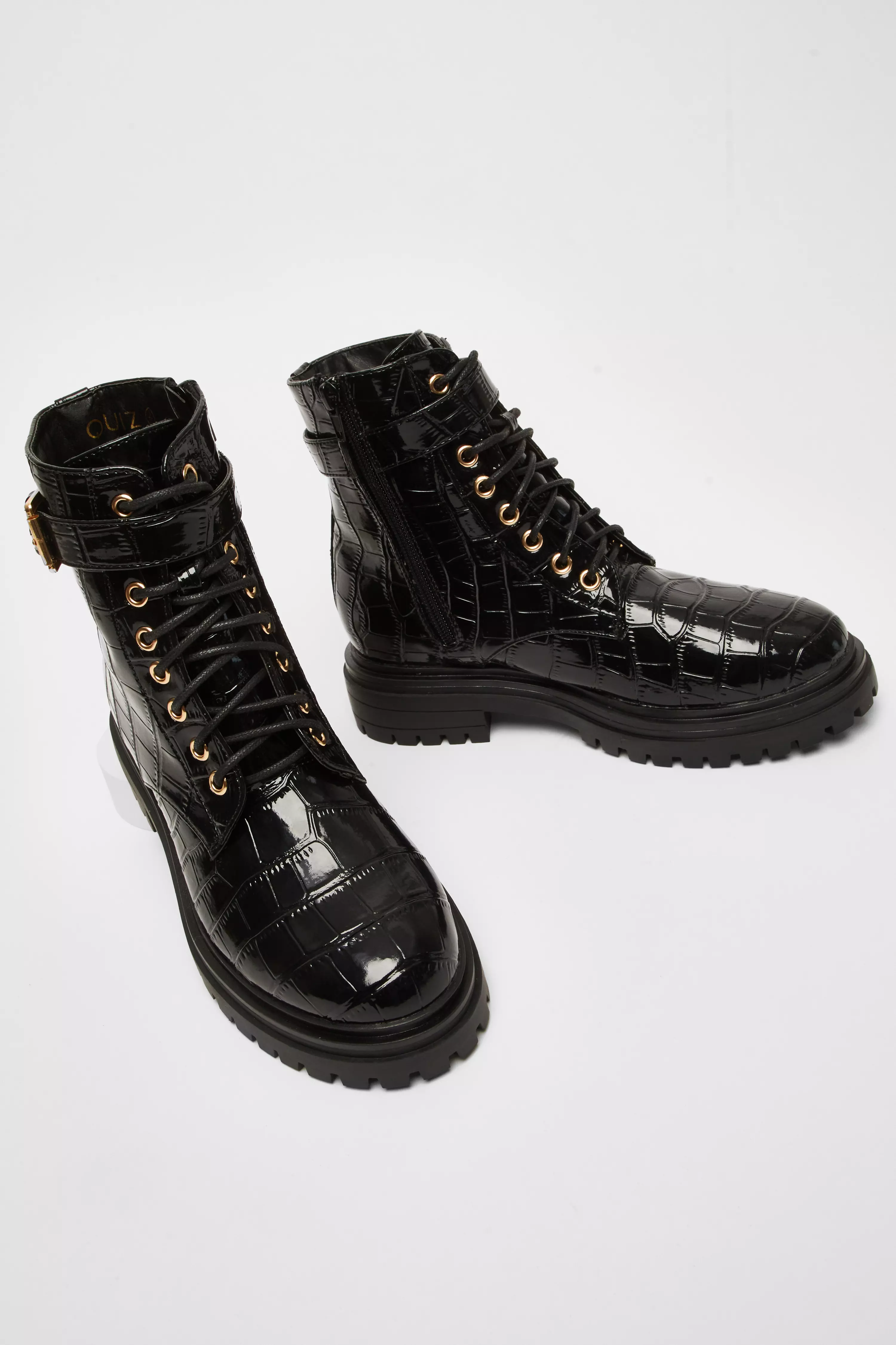 Black Faux Leather Croc Boots