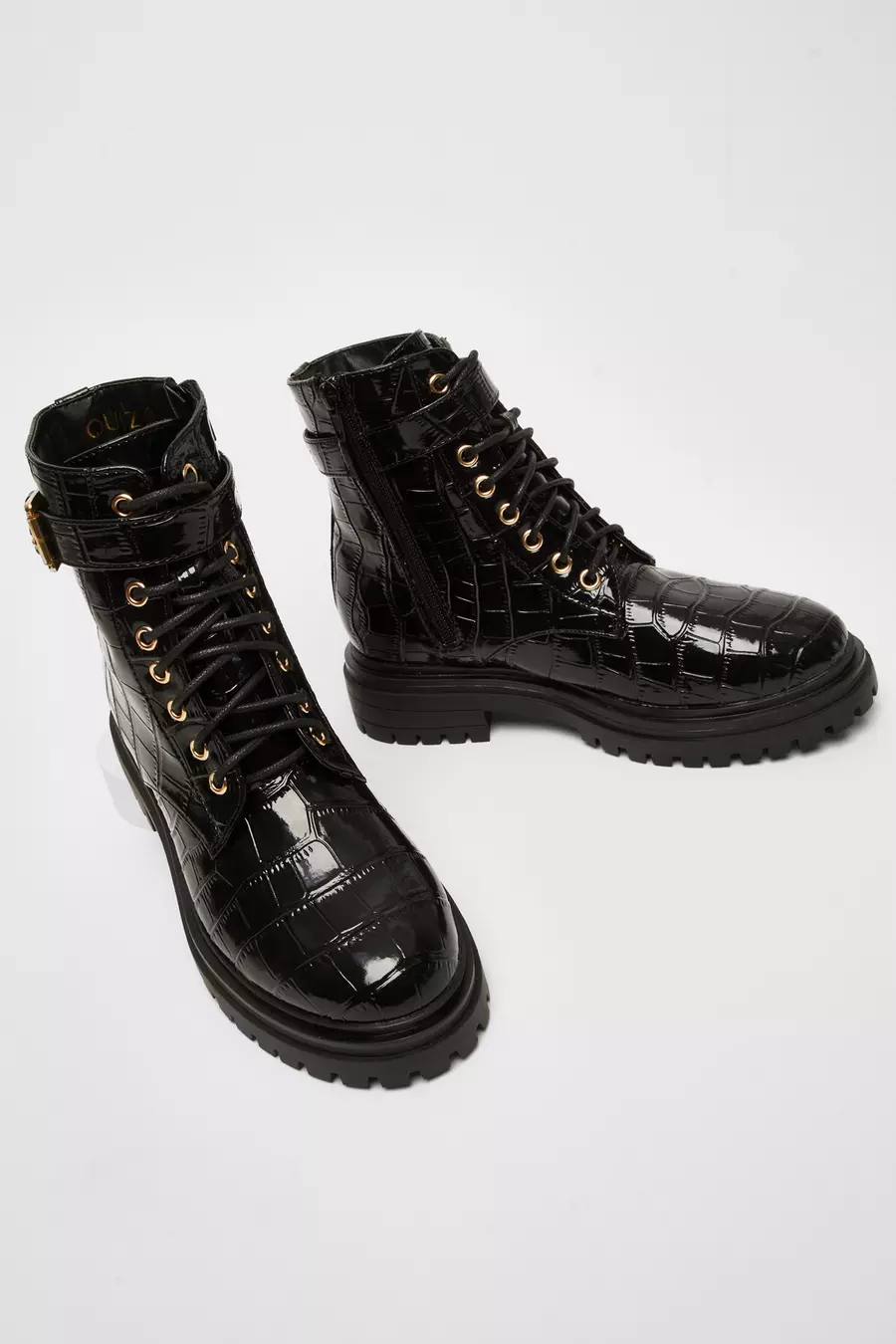 Black croc biker boots hotsell