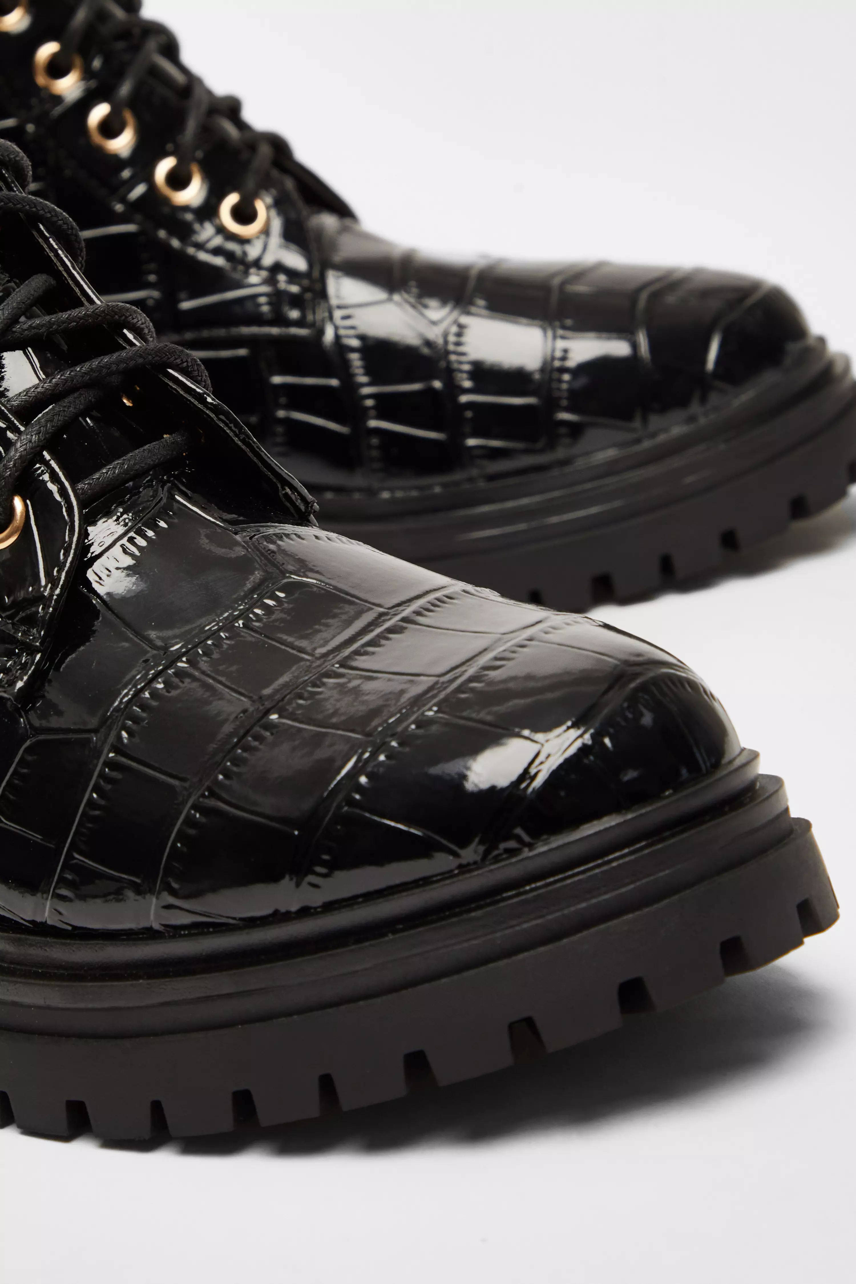 Black Faux Leather Croc Boots