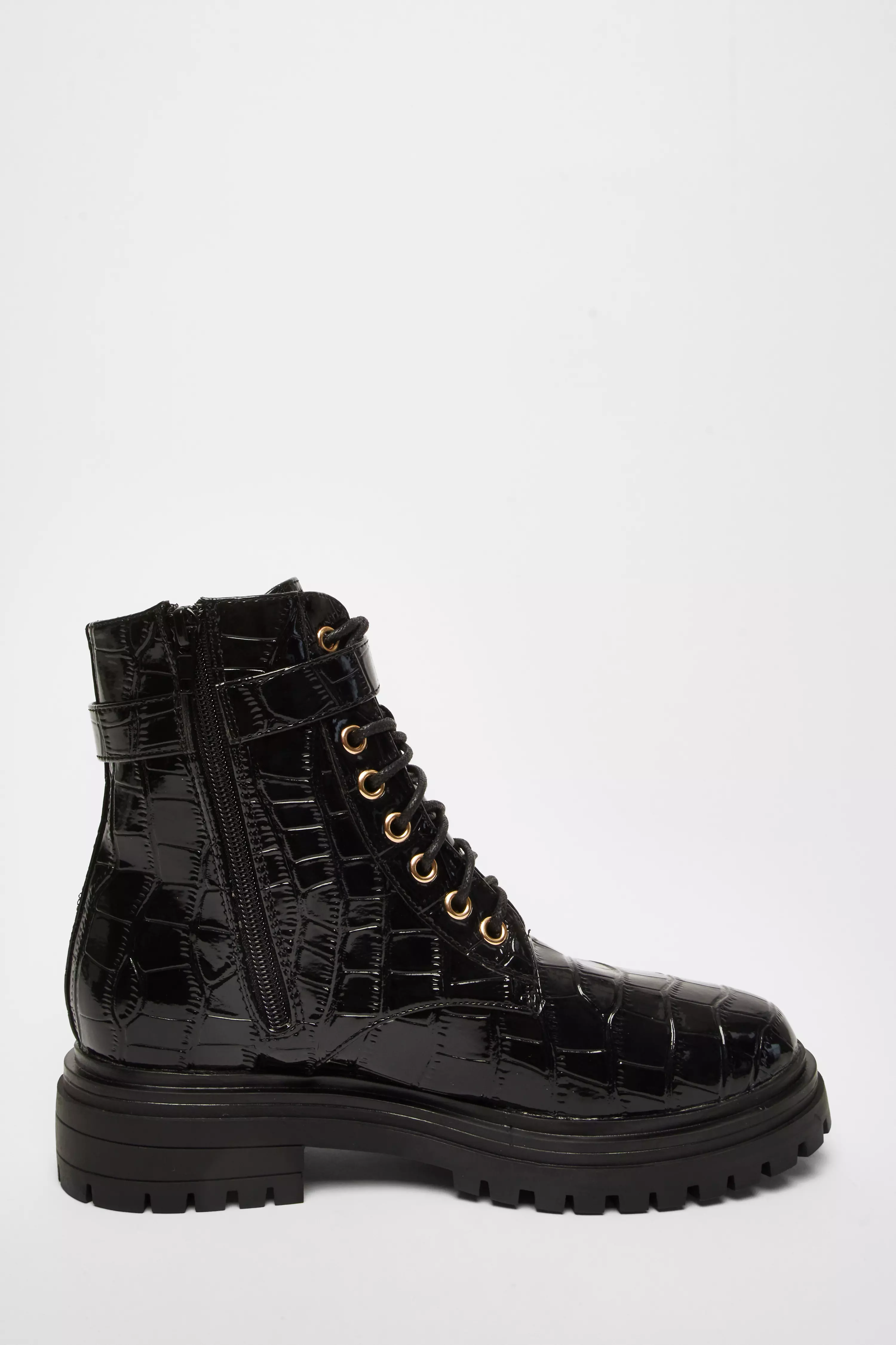 Black Faux Leather Croc Boots