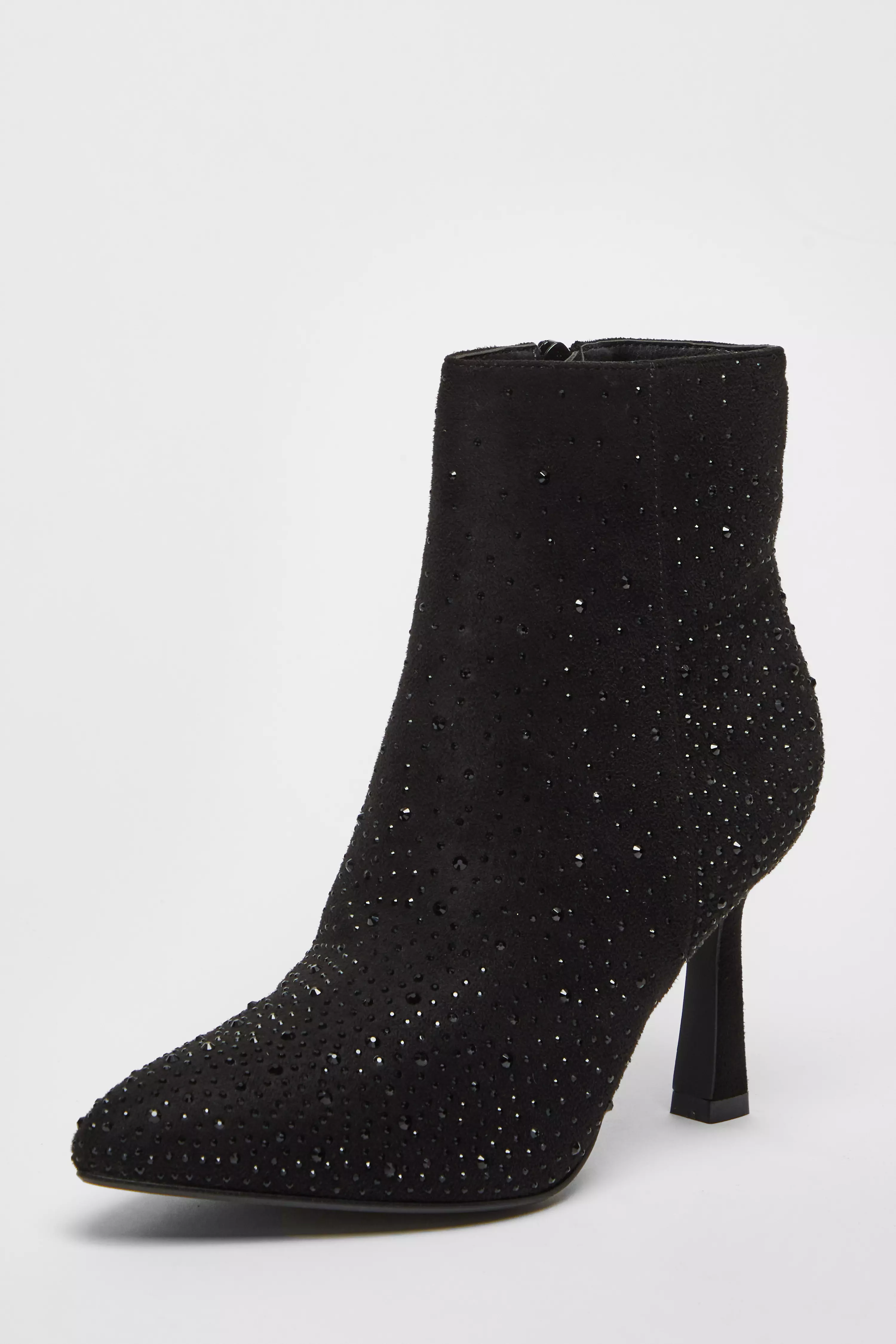 Black Embellished High Heel Ankle Boots