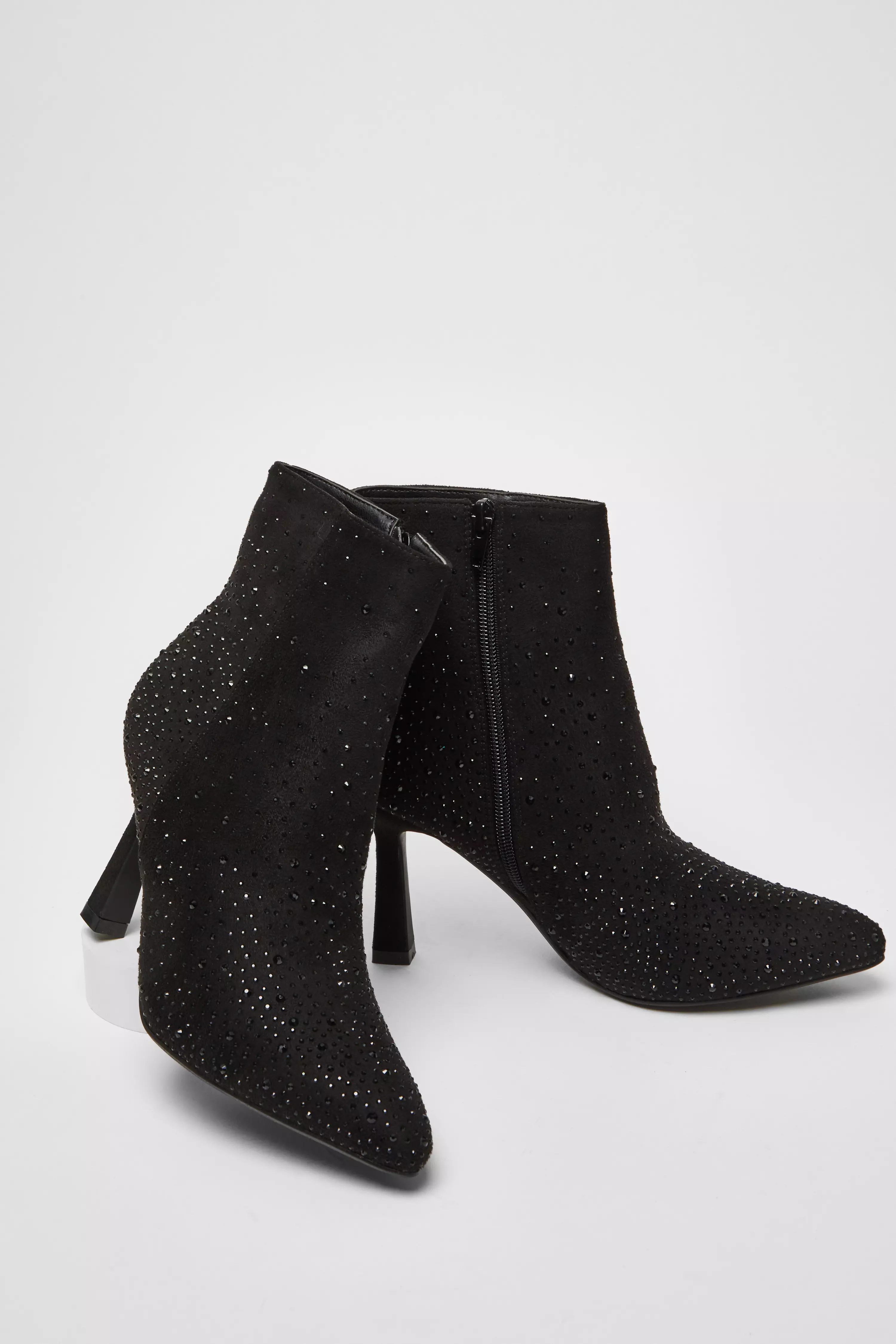 Black Embellished High Heel Ankle Boots