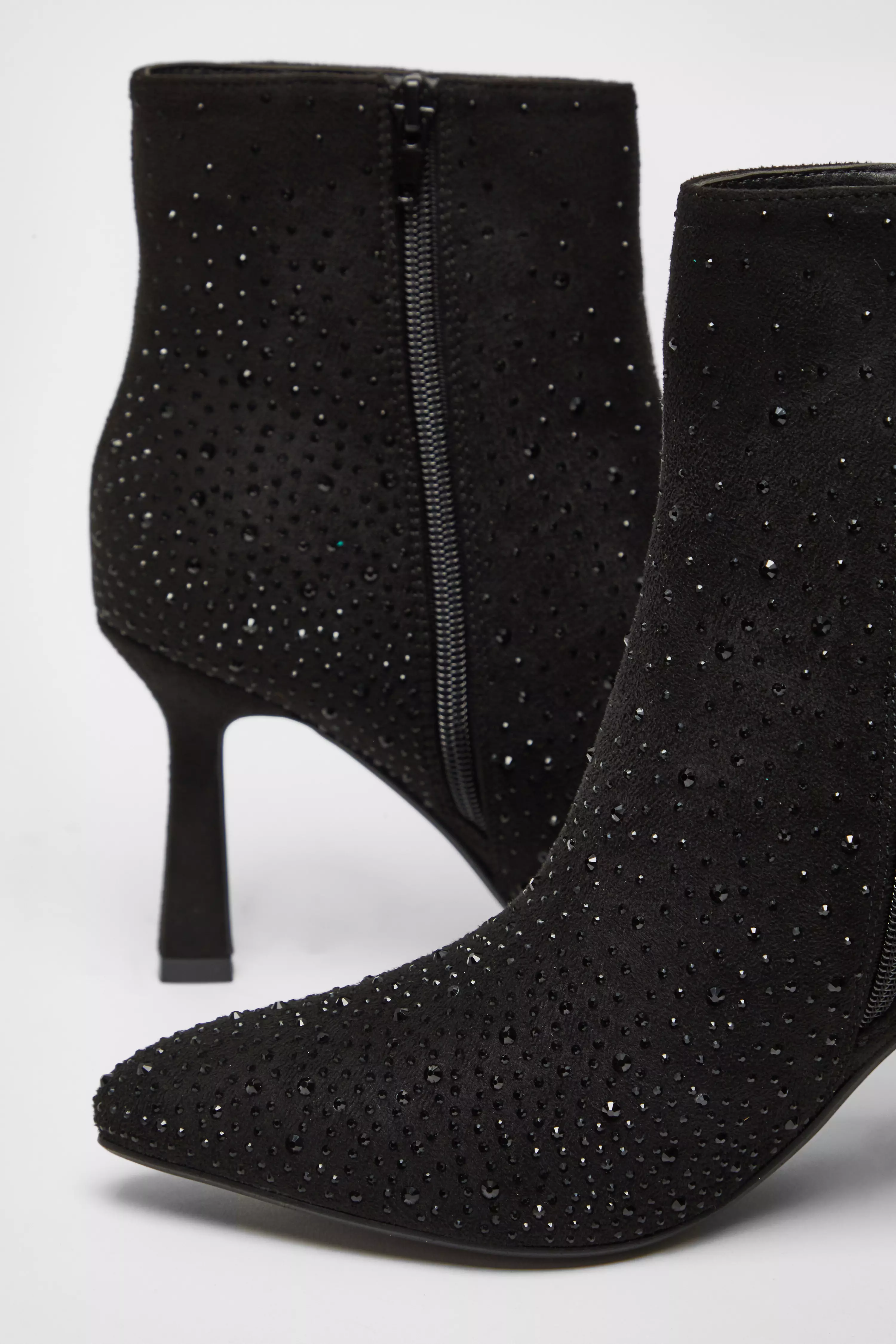 Black Embellished High Heel Ankle Boots