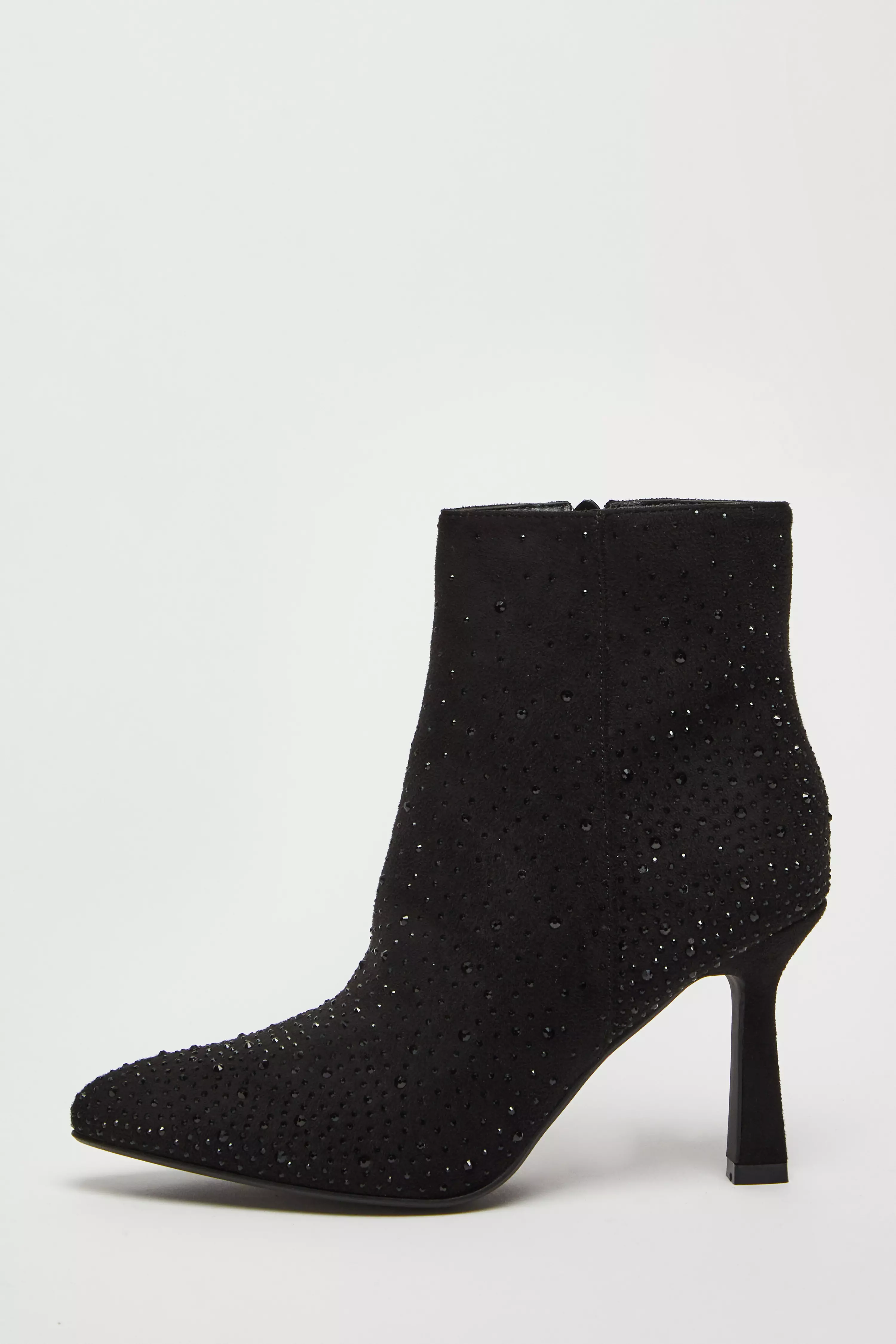 Black Embellished High Heel Ankle Boots