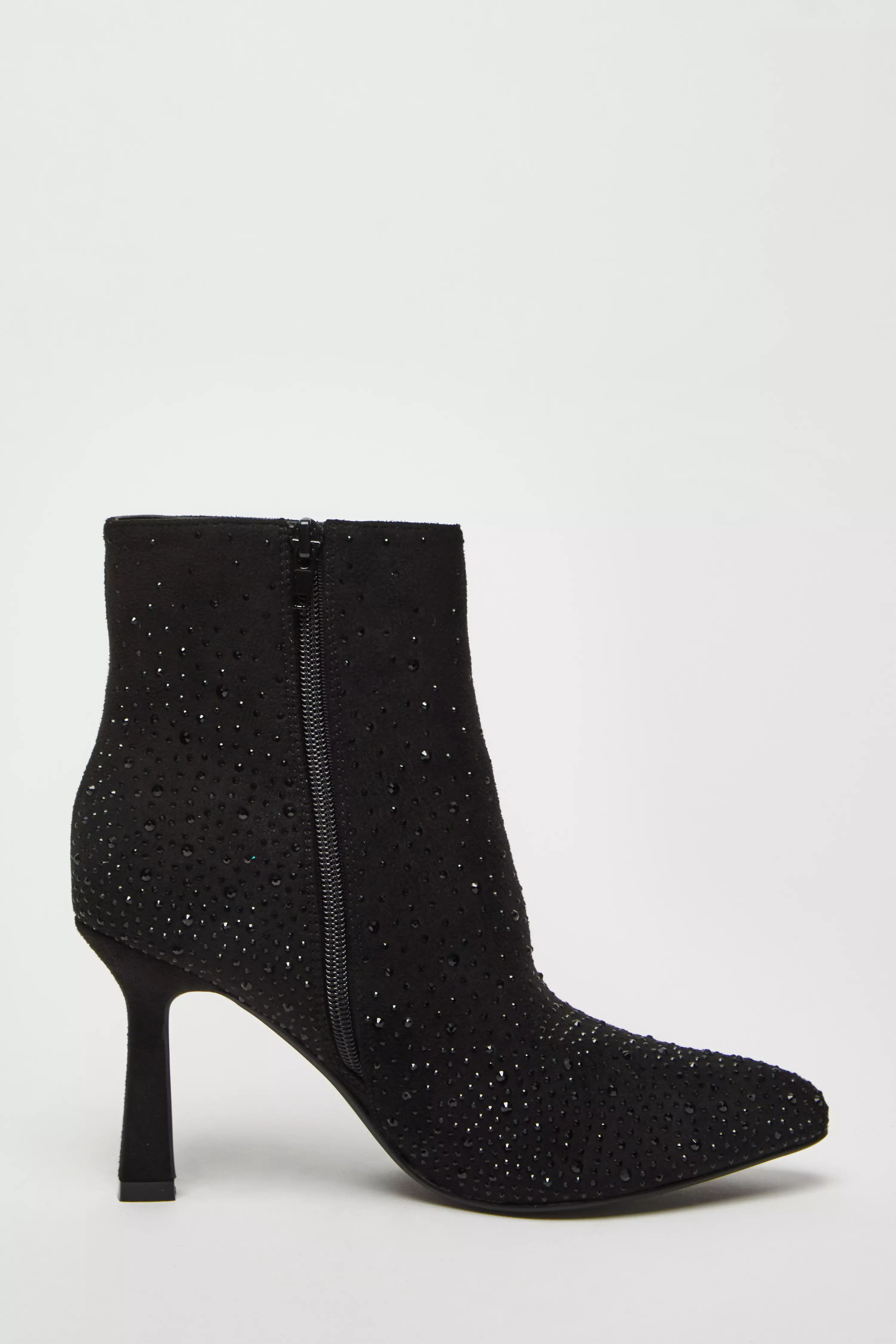 Black Embellished High Heel Ankle Boots