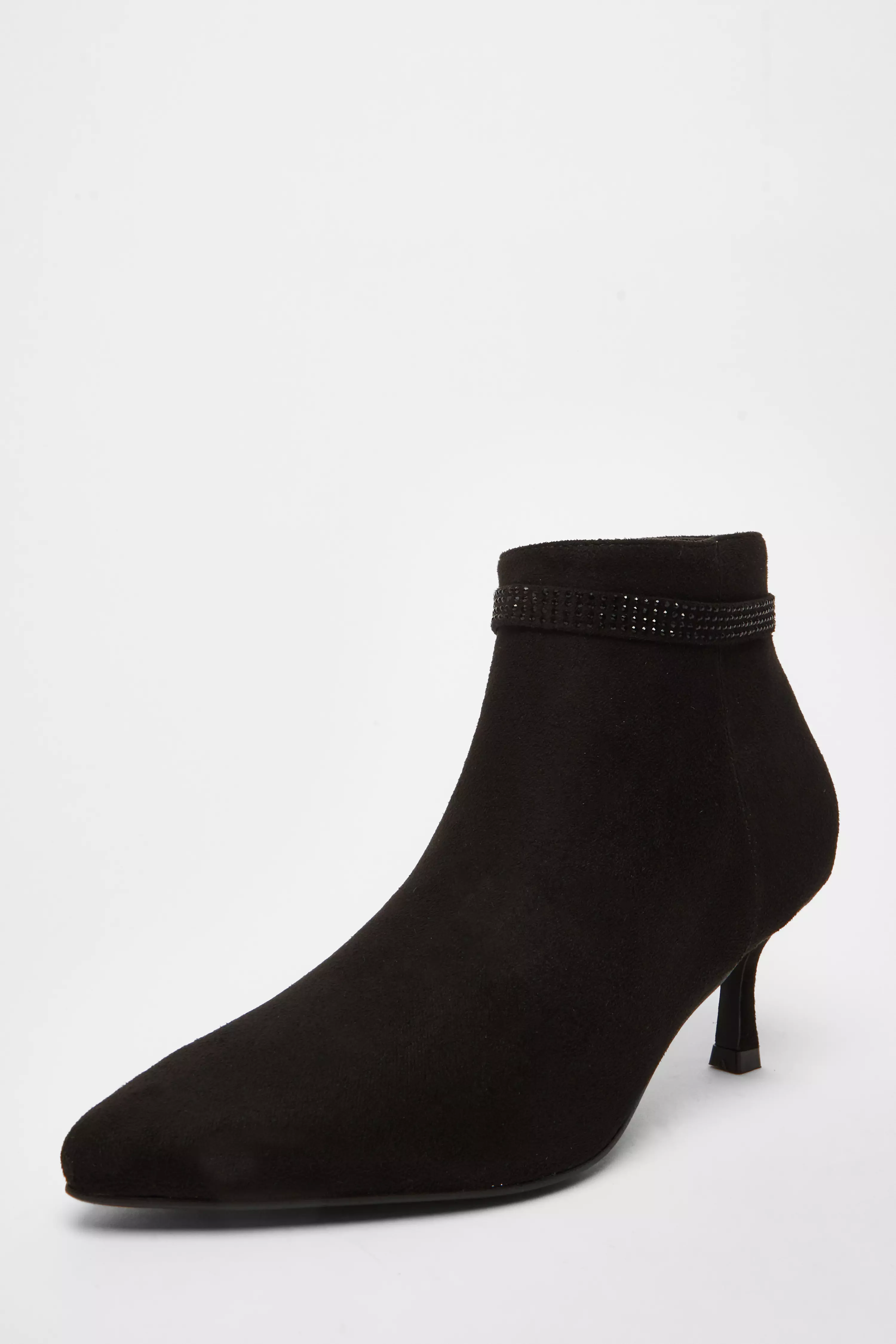 Black Faux Suede Diamante Bow Ankle Boot