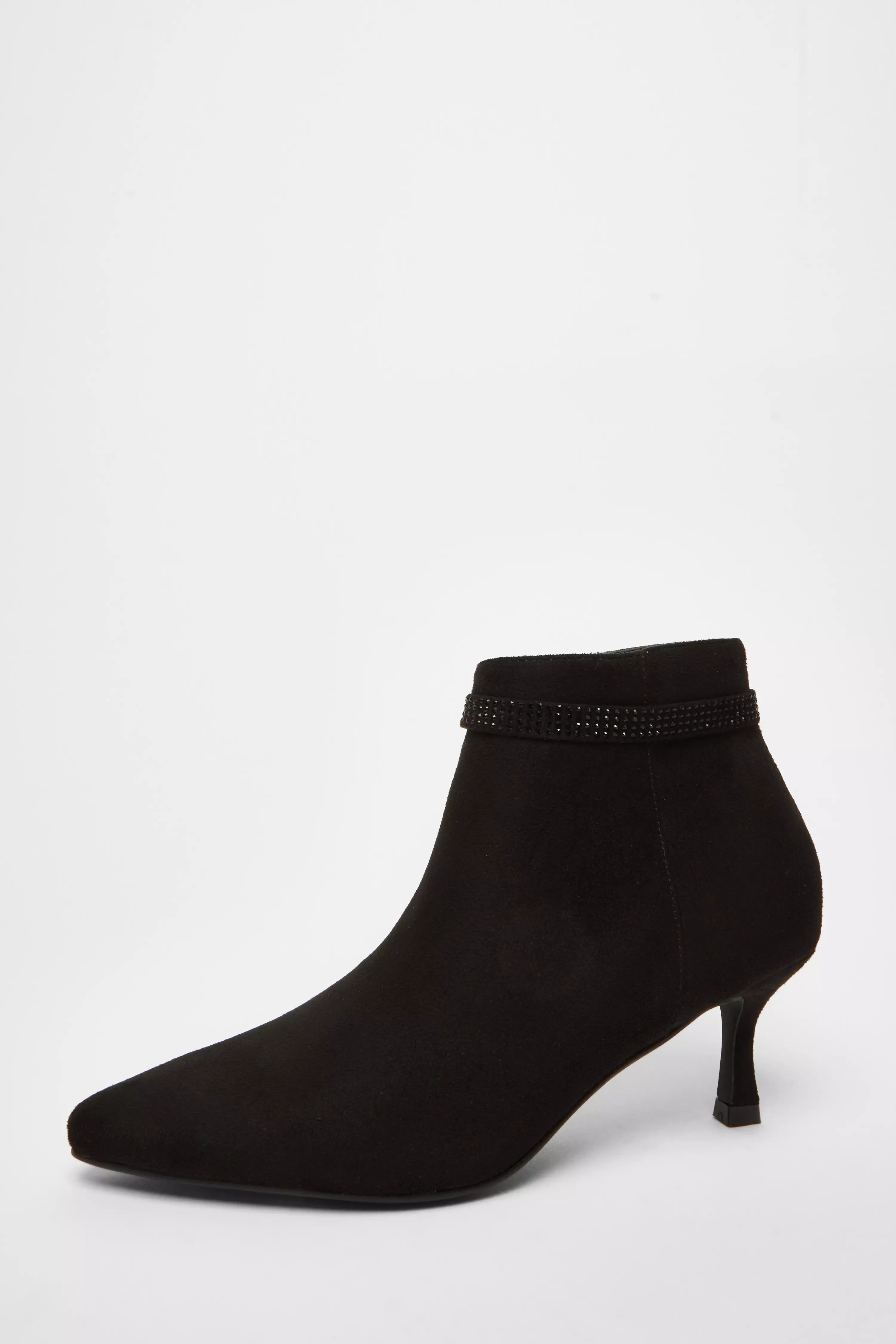 Black Faux Suede Diamante Bow Ankle Boot