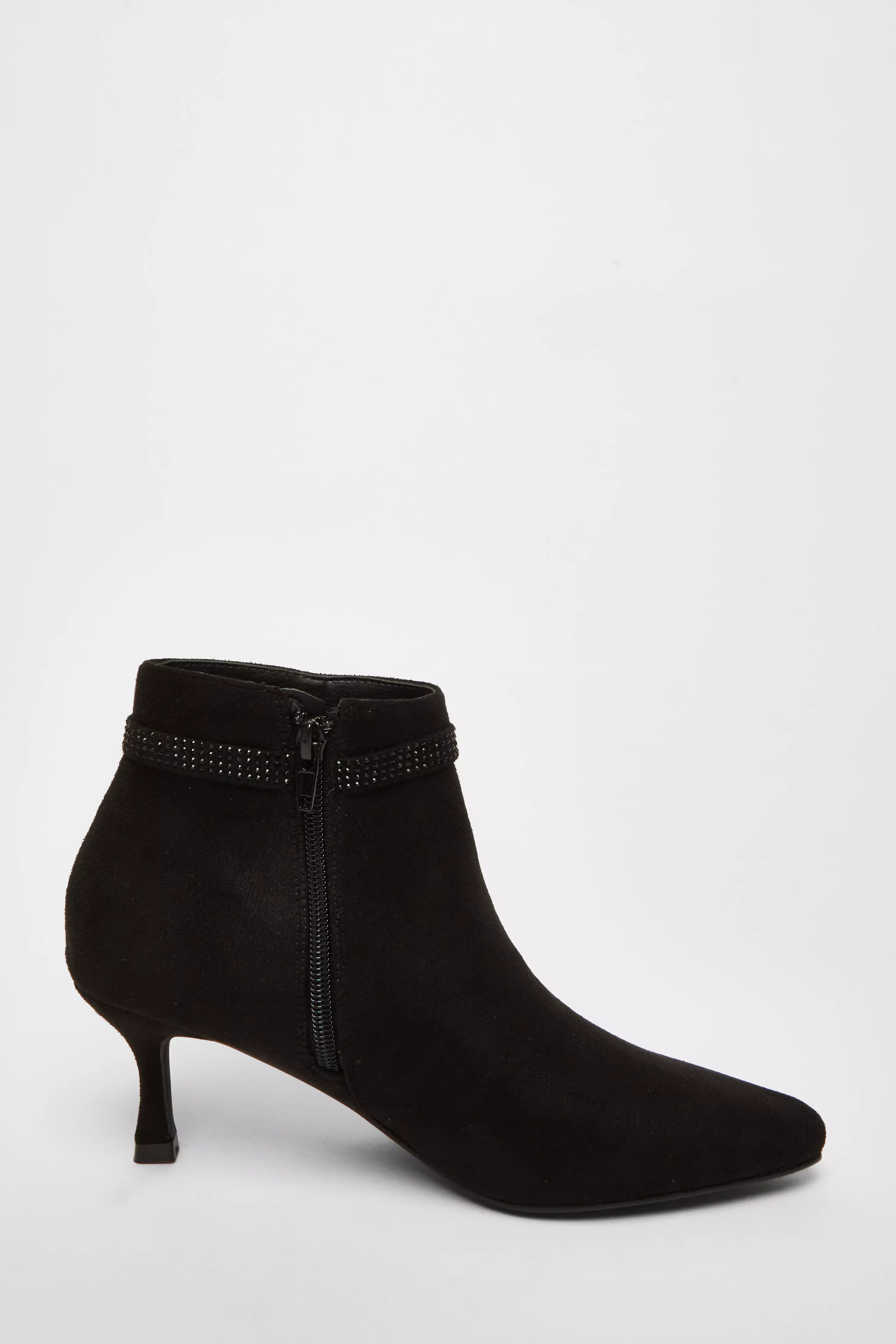 Black Faux Suede Diamante Bow Ankle Boot