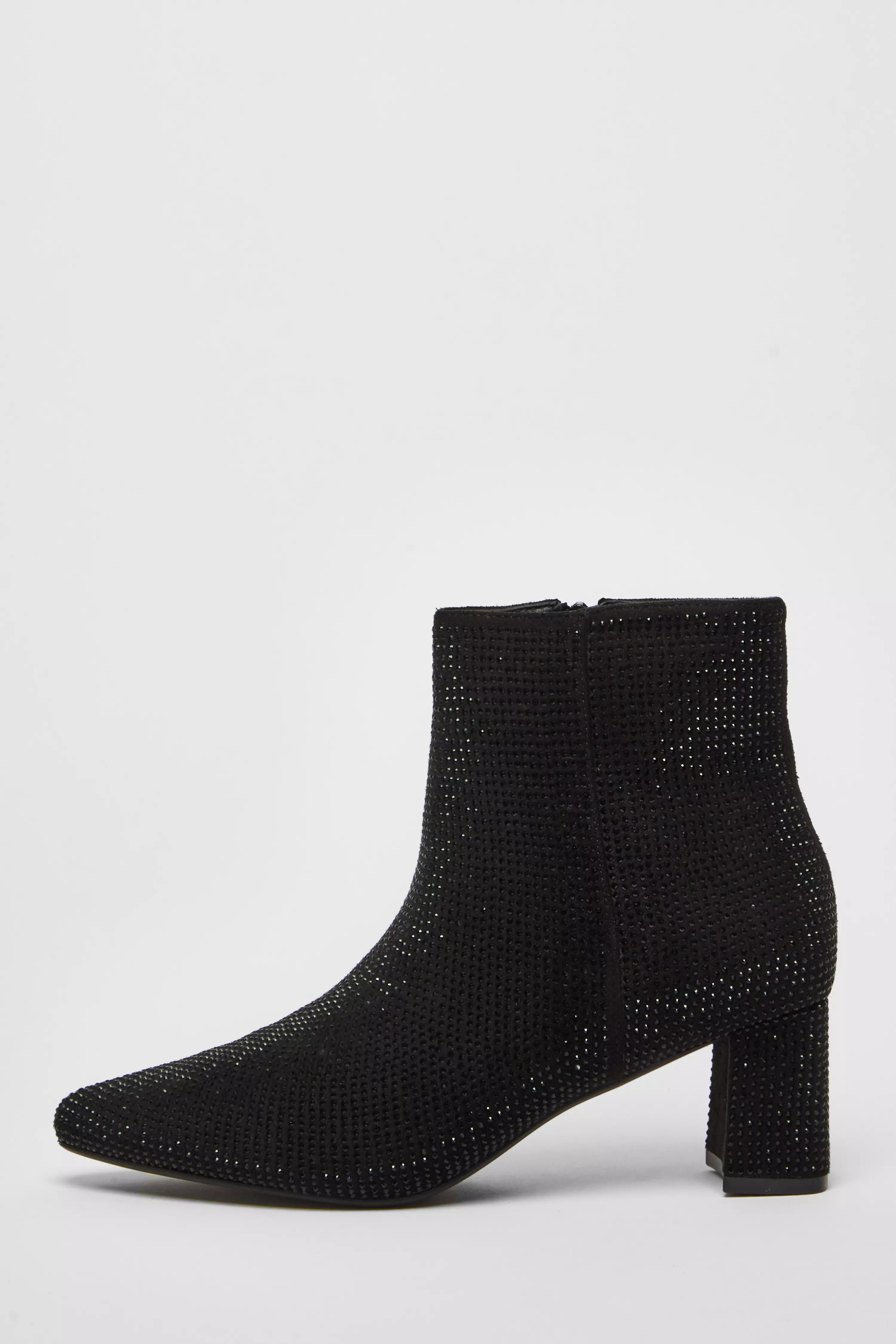 Black Faux Suede Diamante Ankle Boot