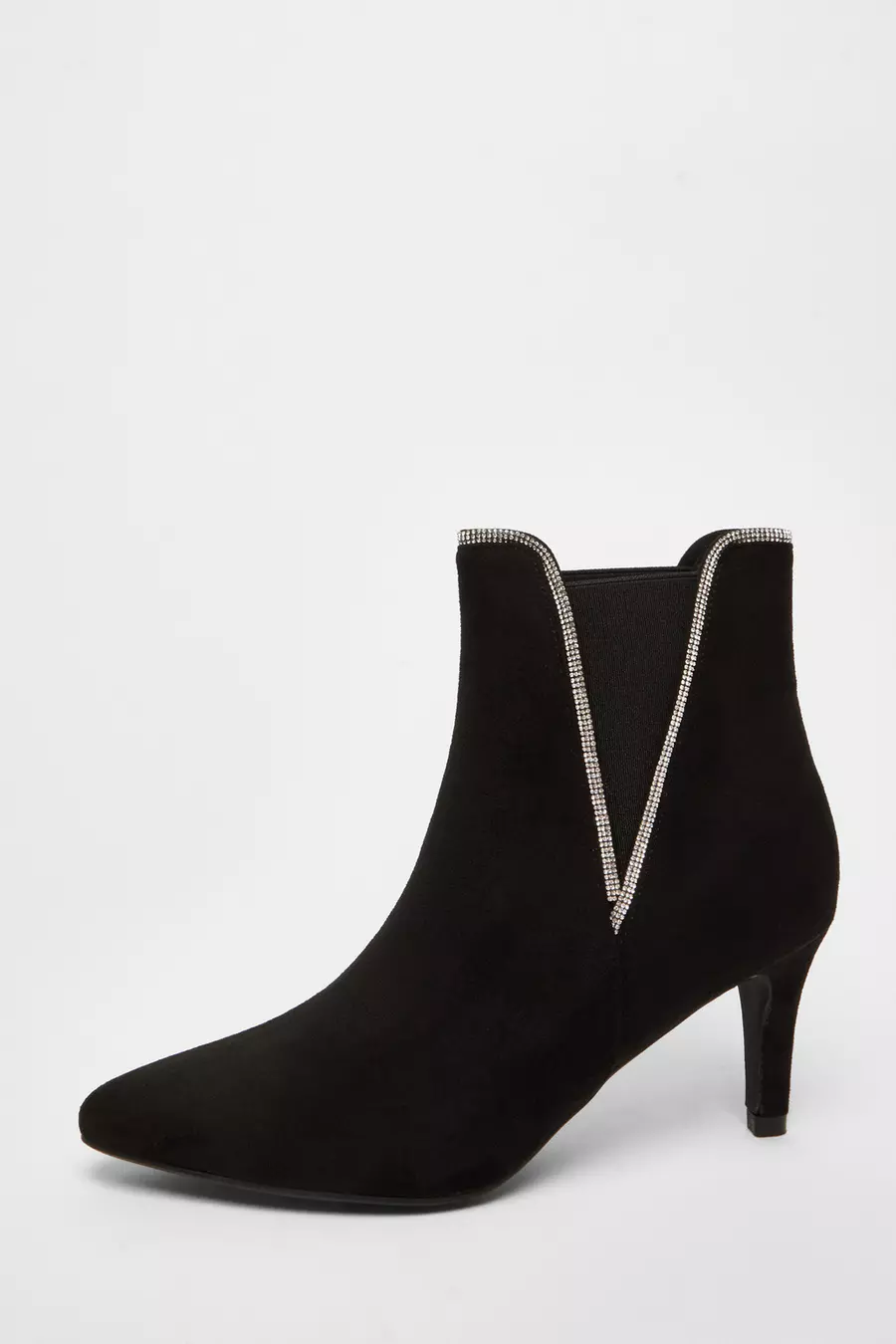 Black Faux Suede Diamante Ankle Boots QUIZ Clothing