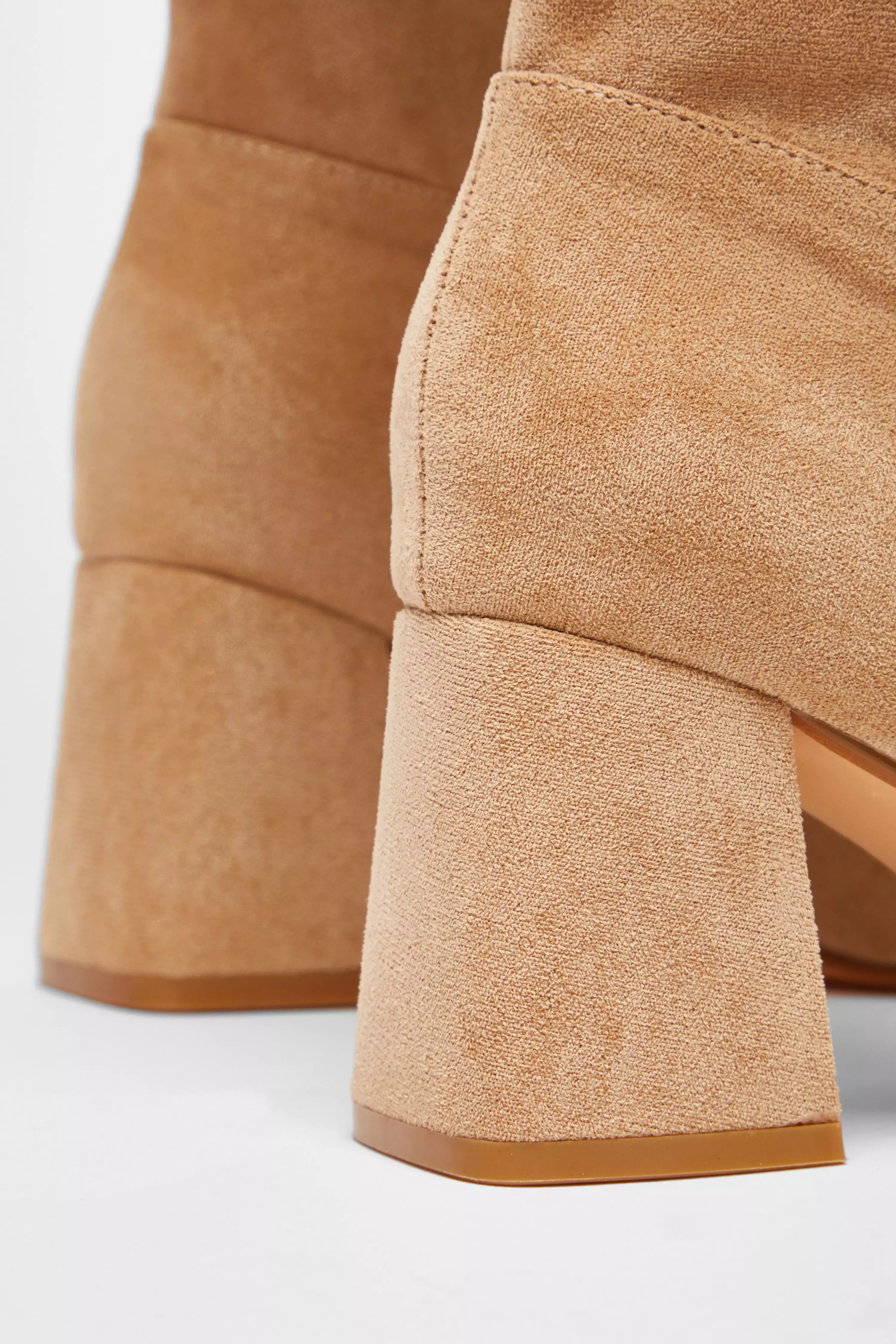 Taupe Faux Suede Ruched Heeled Boots