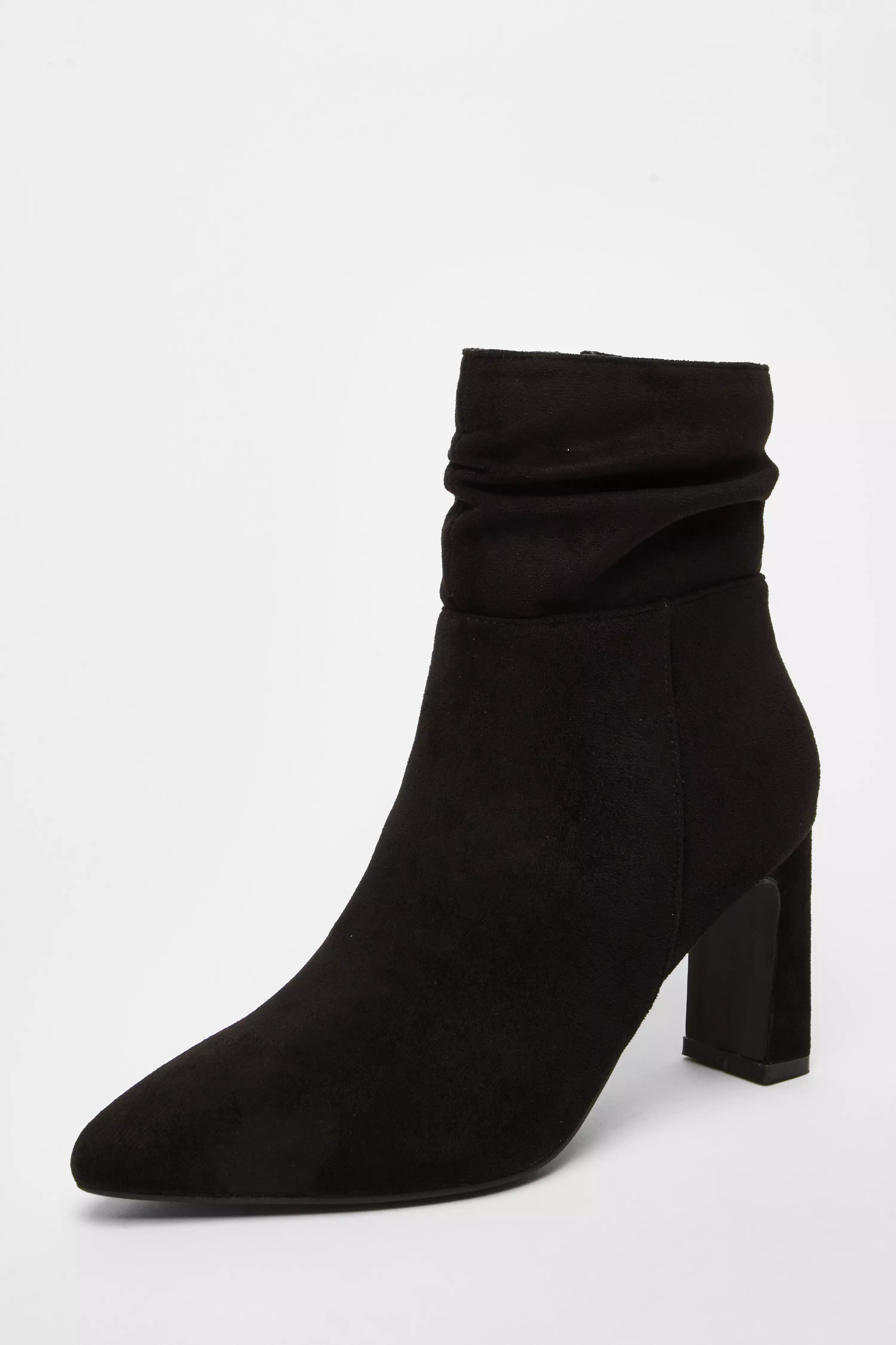 Black Faux Suede Ruched Ankle Boots