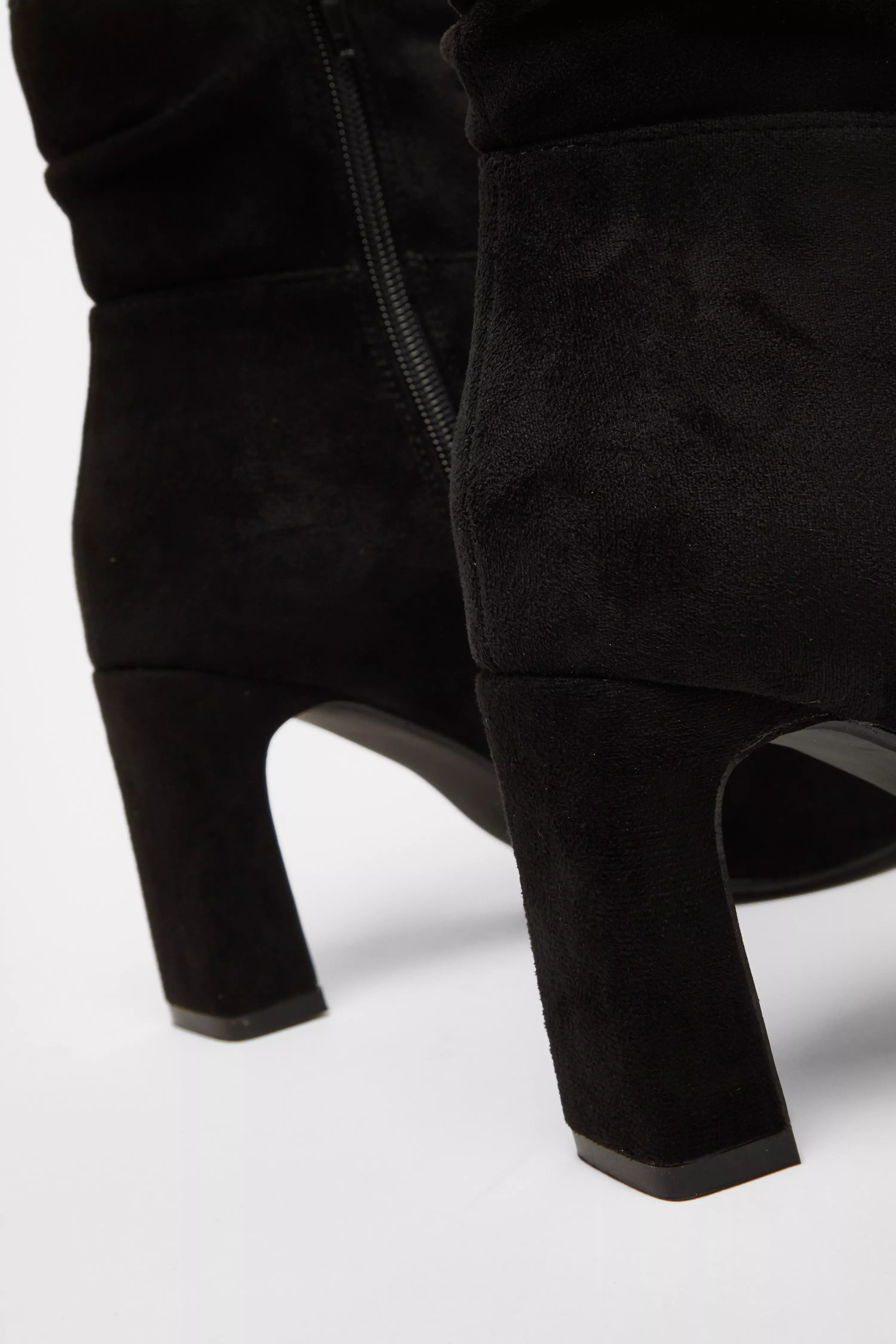 Black Faux Suede Ruched Ankle Boots