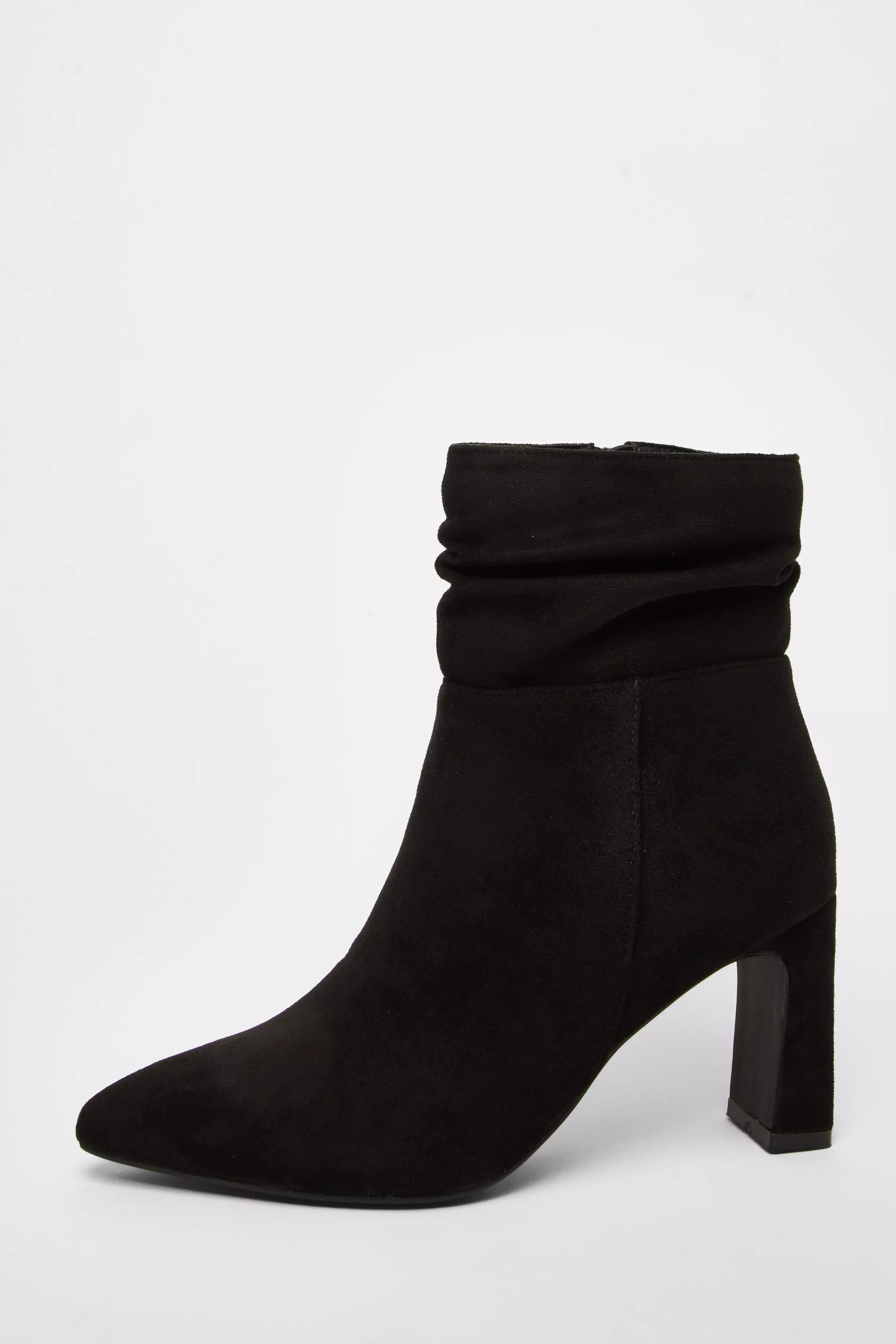 Black Faux Suede Ruched Ankle Boots