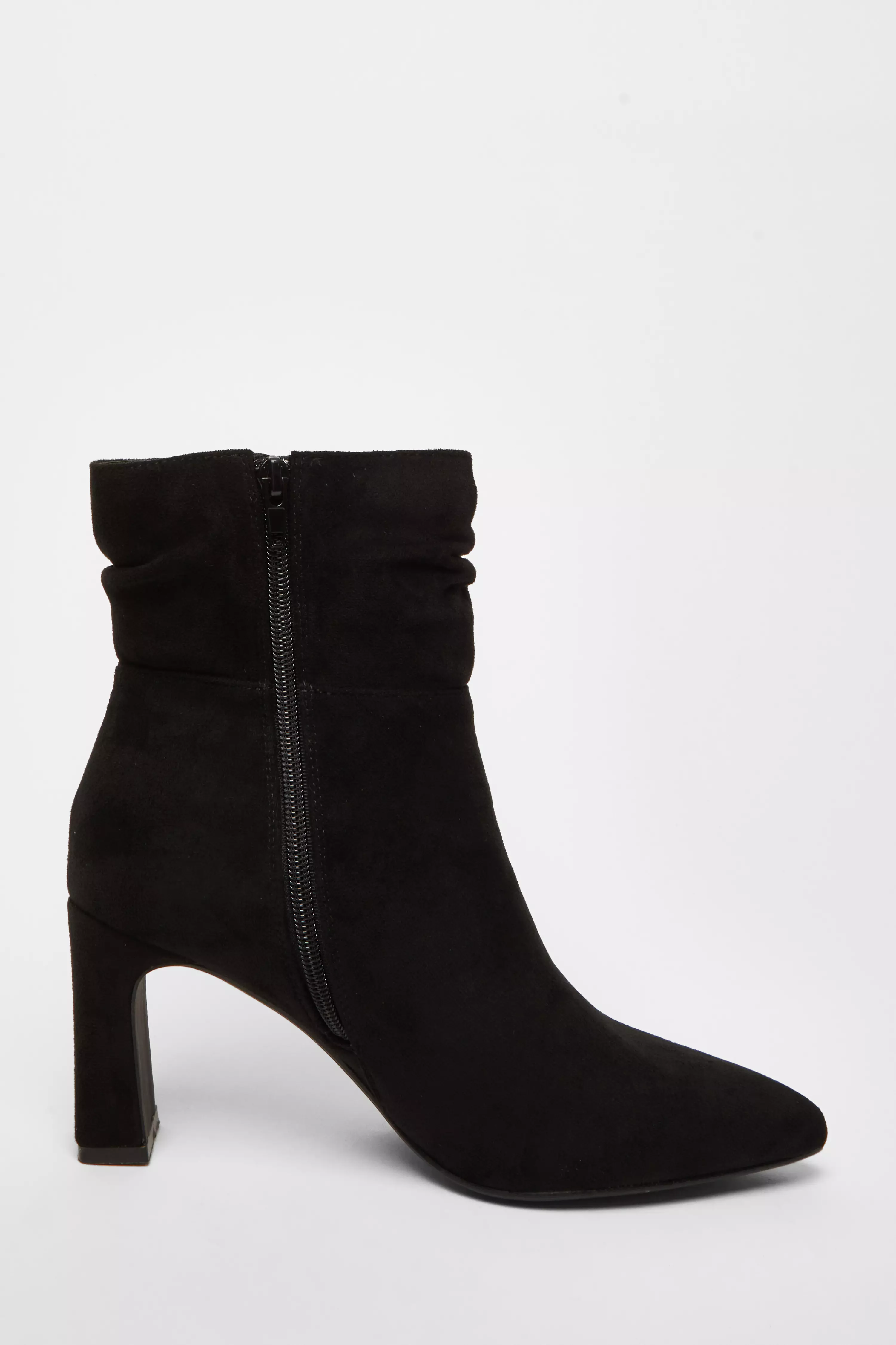 Black Faux Suede Ruched Ankle Boots