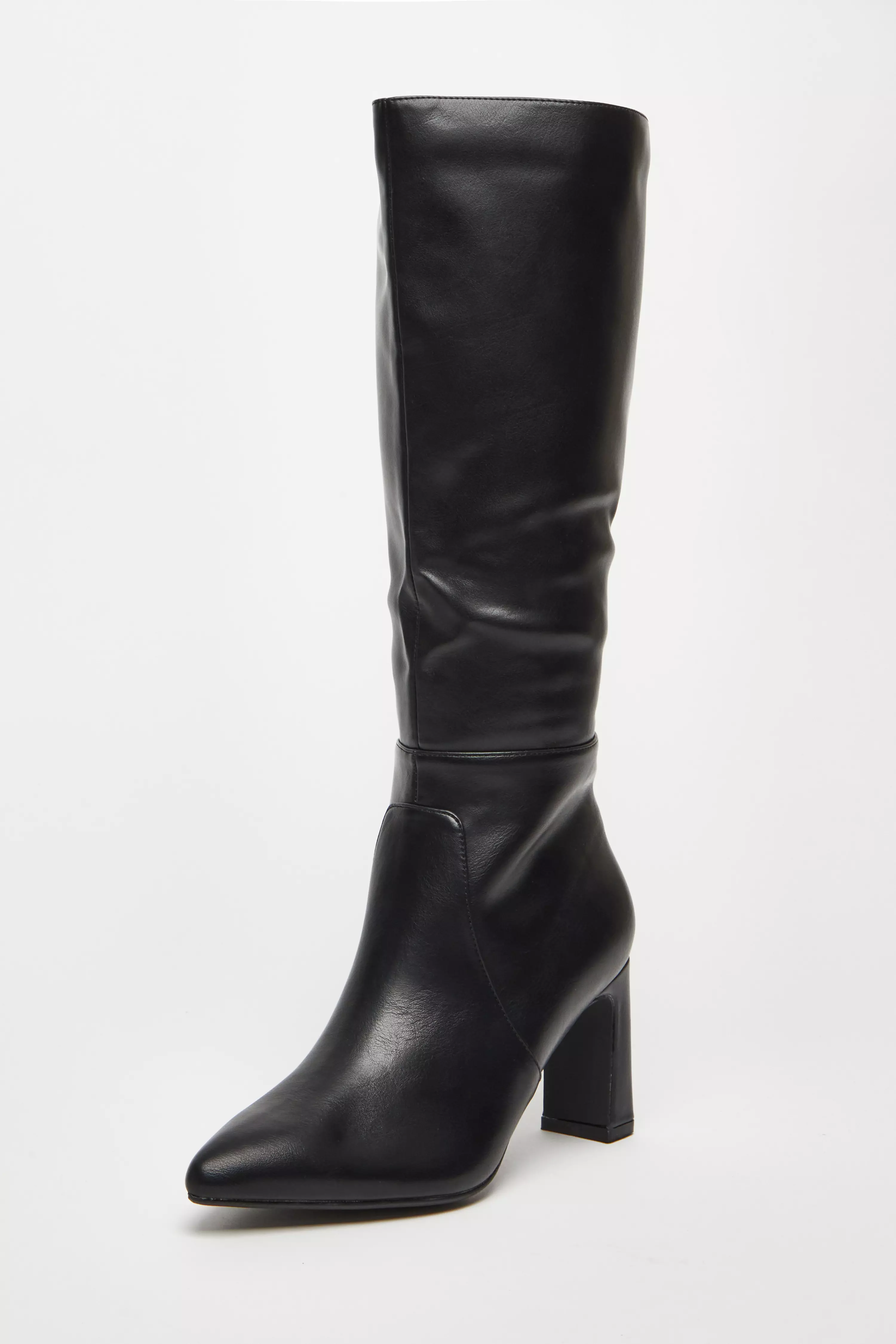 Black Faux Leather Knee High Boots