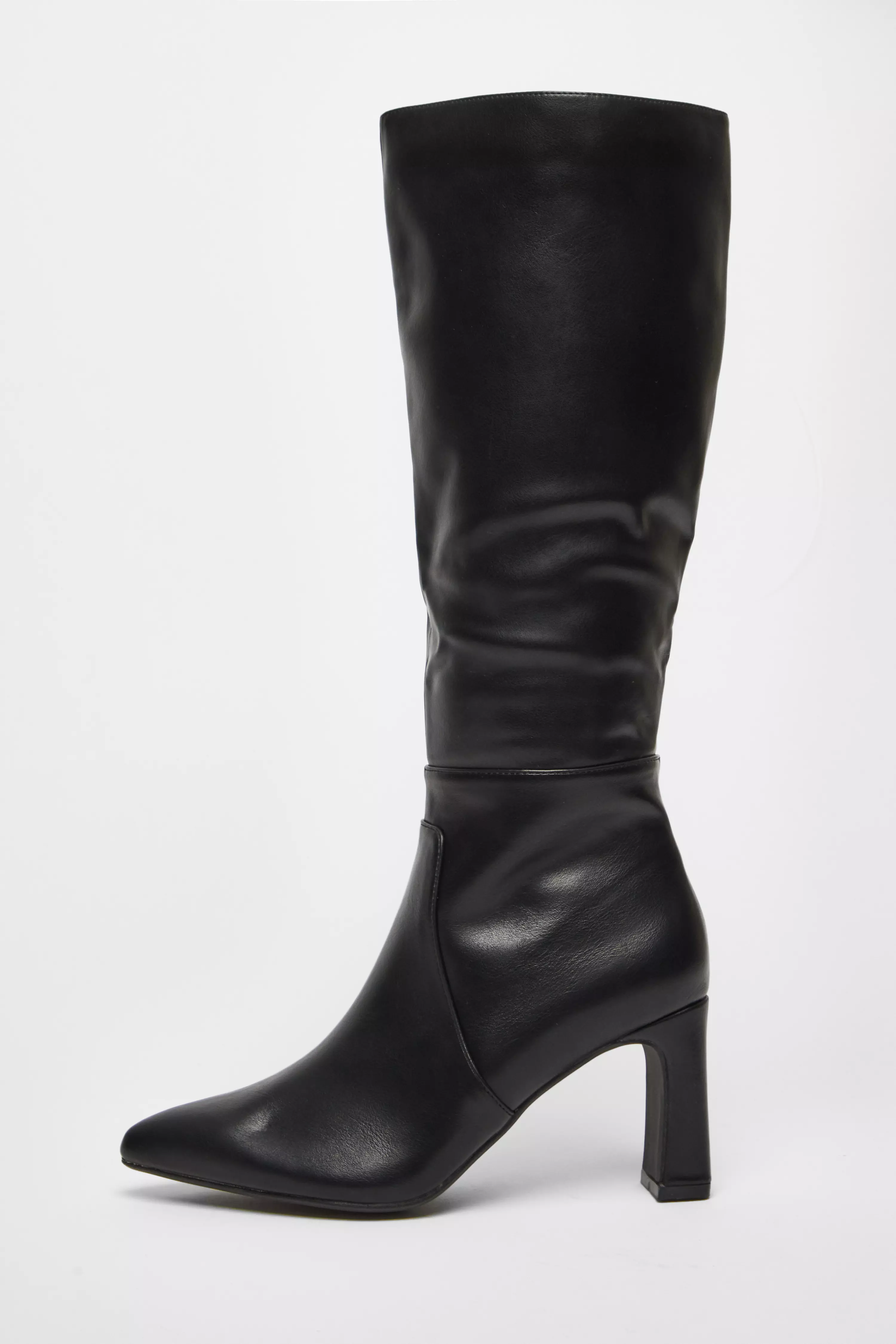 Black Faux Leather Knee High Boots