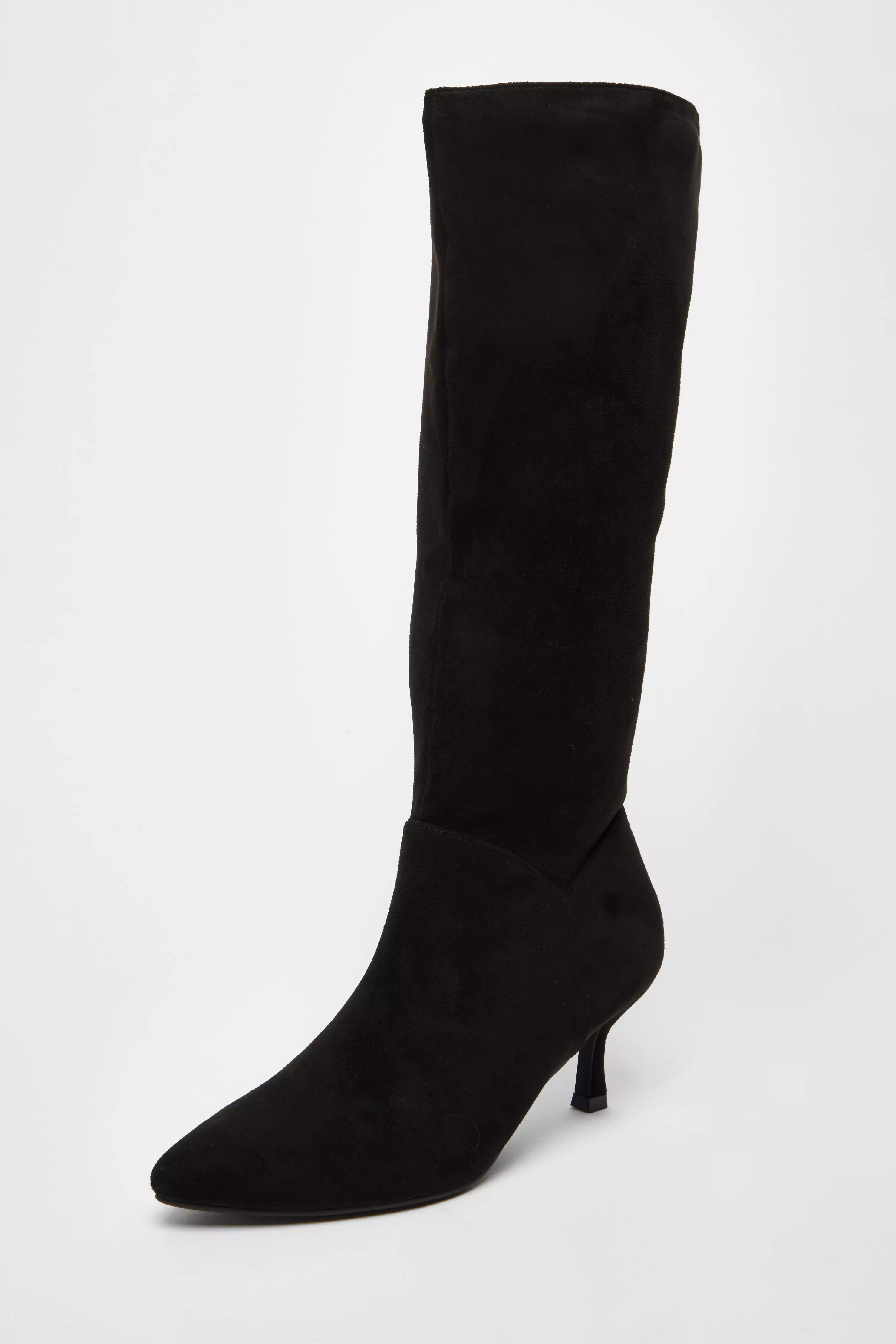 Black Faux Suede Low Heeled Boots