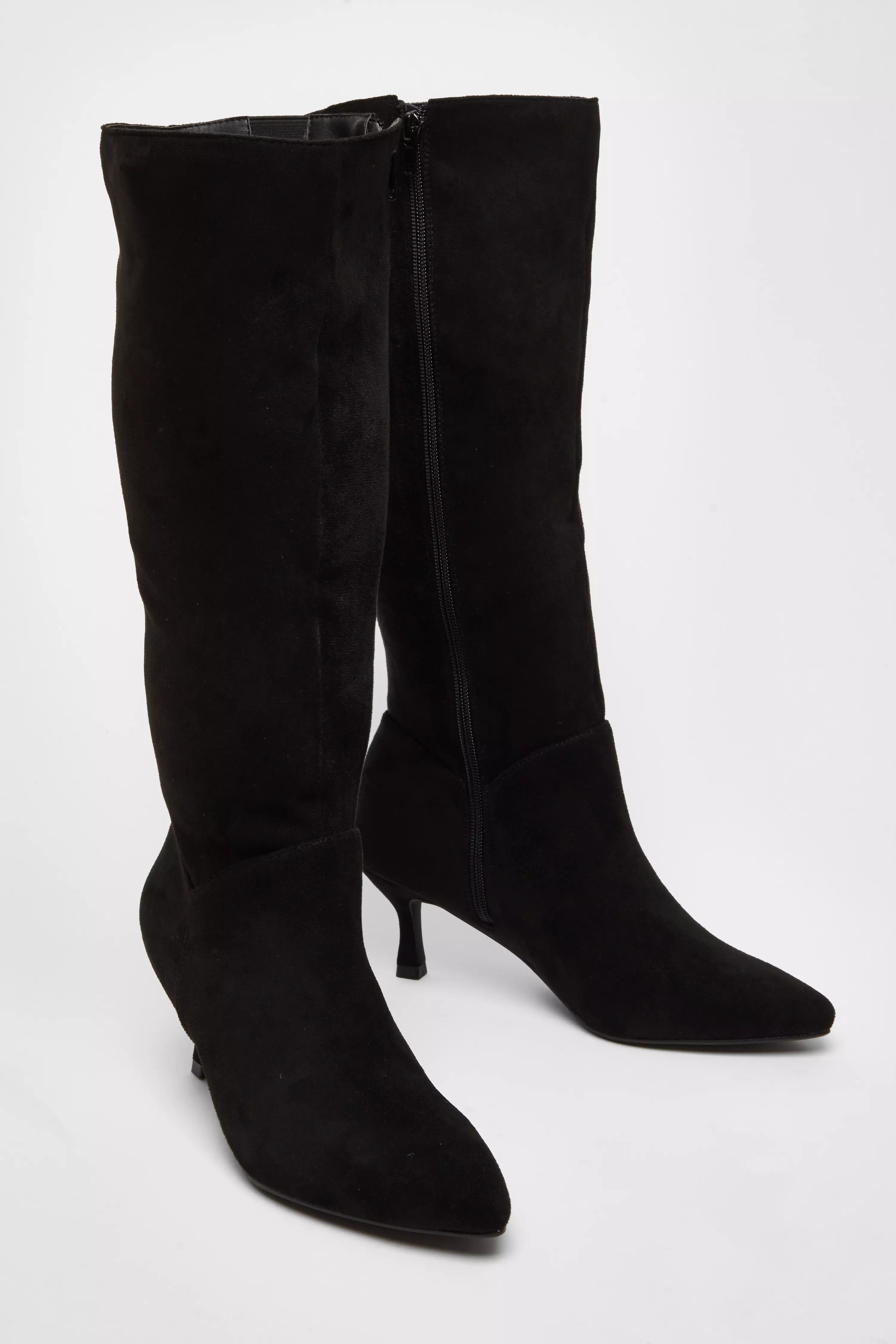 Black Faux Suede Low Heeled Boots