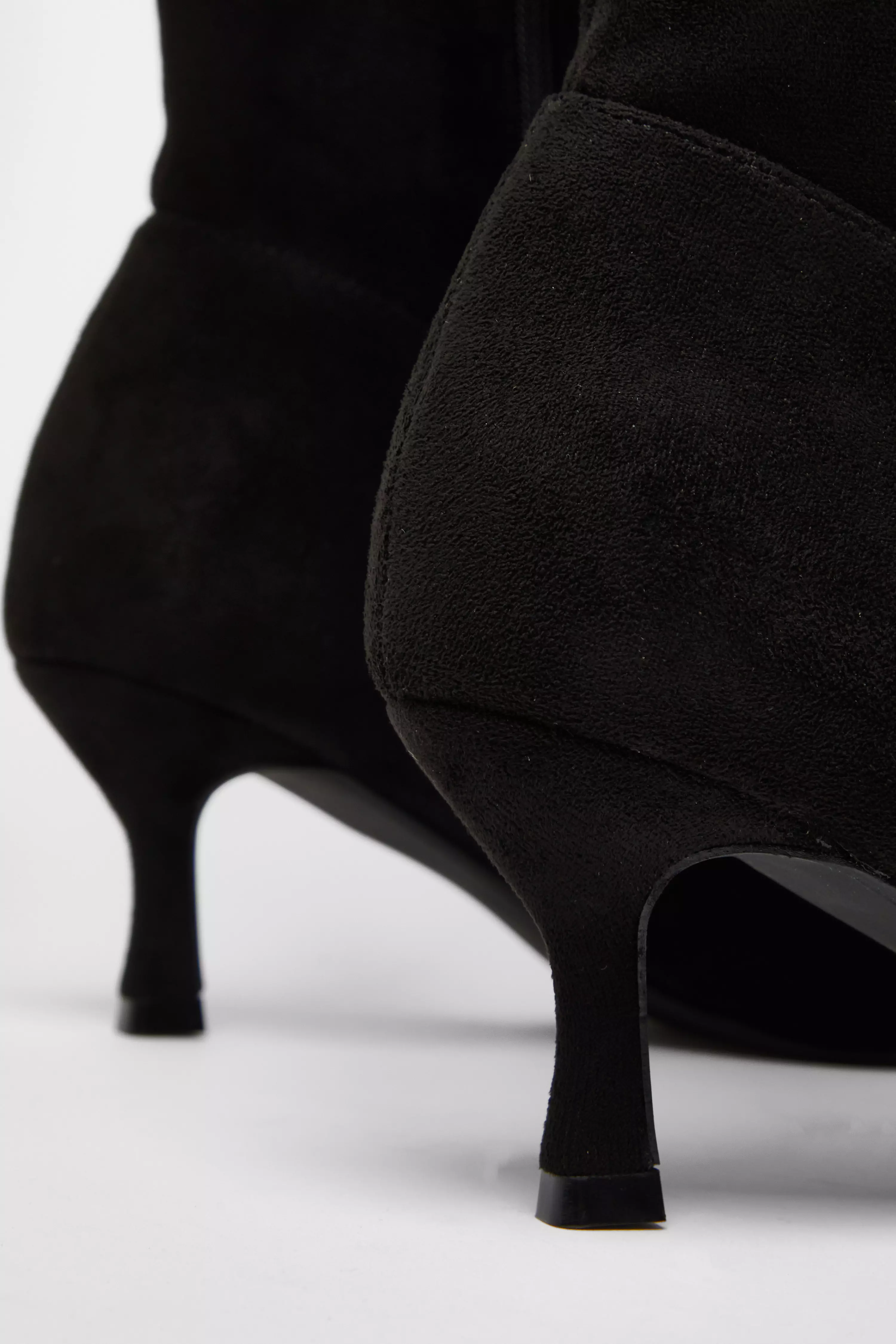 Black Faux Suede Low Heeled Boots