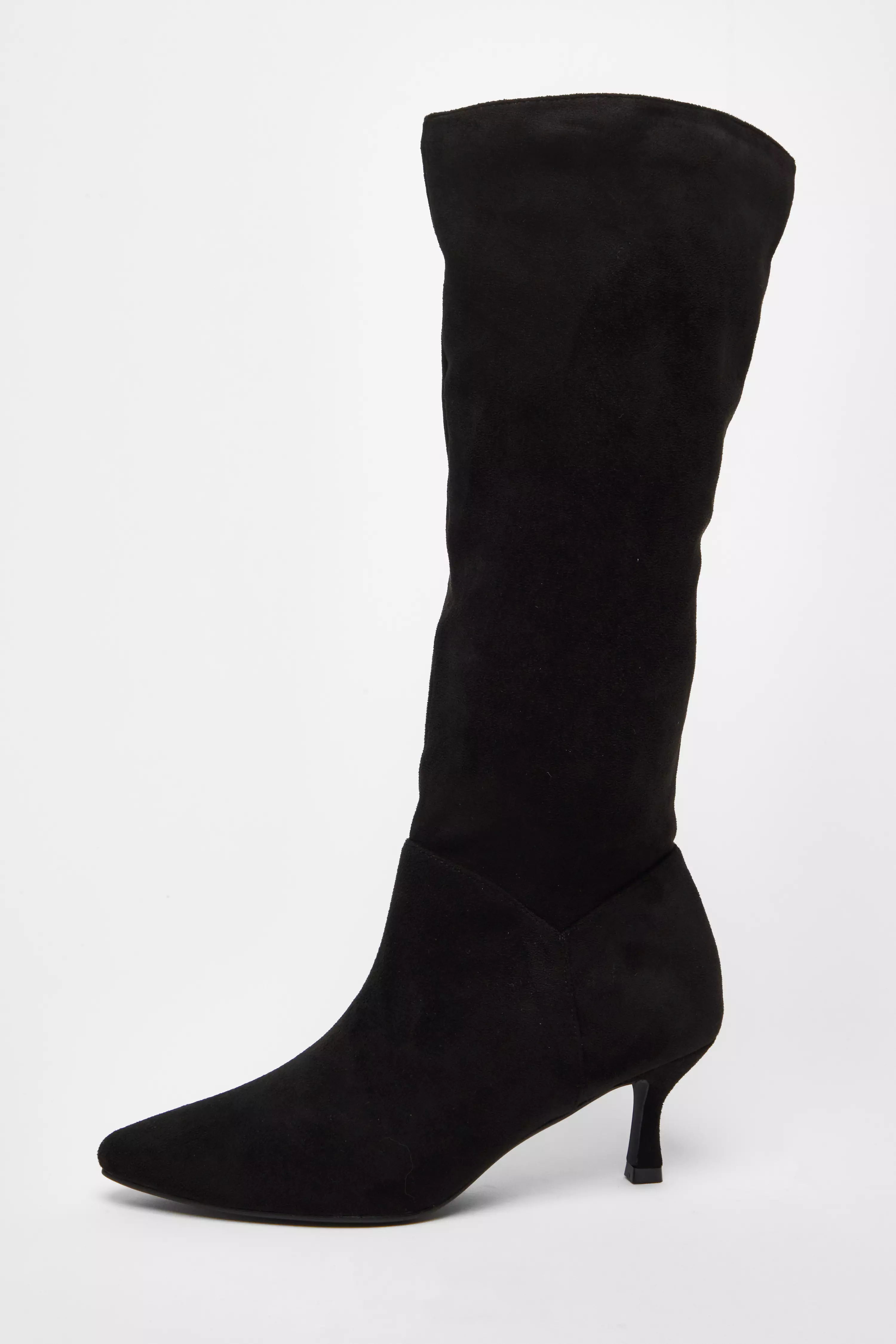 Black Faux Suede Low Heeled Boots