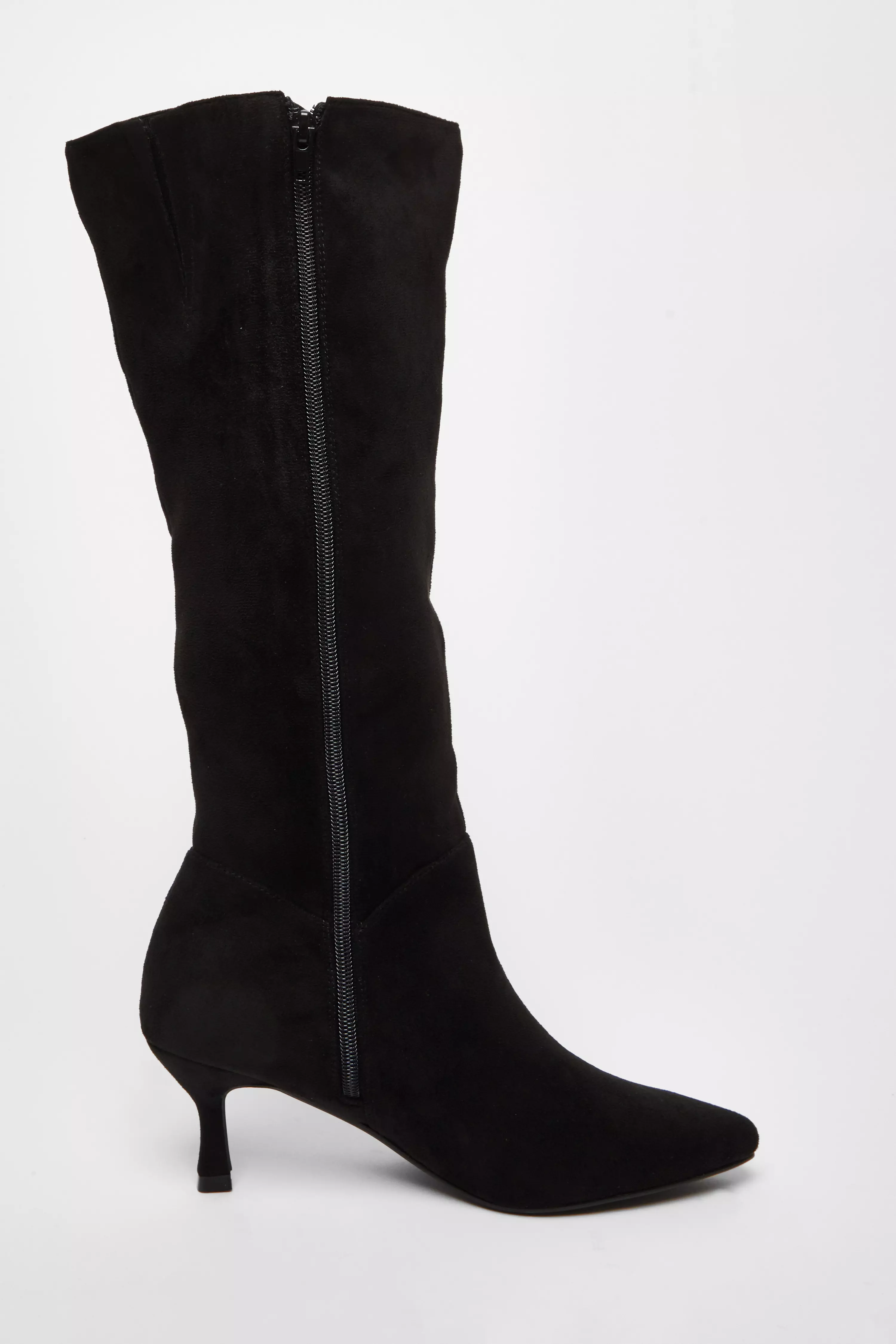 Black Faux Suede Low Heeled Boots