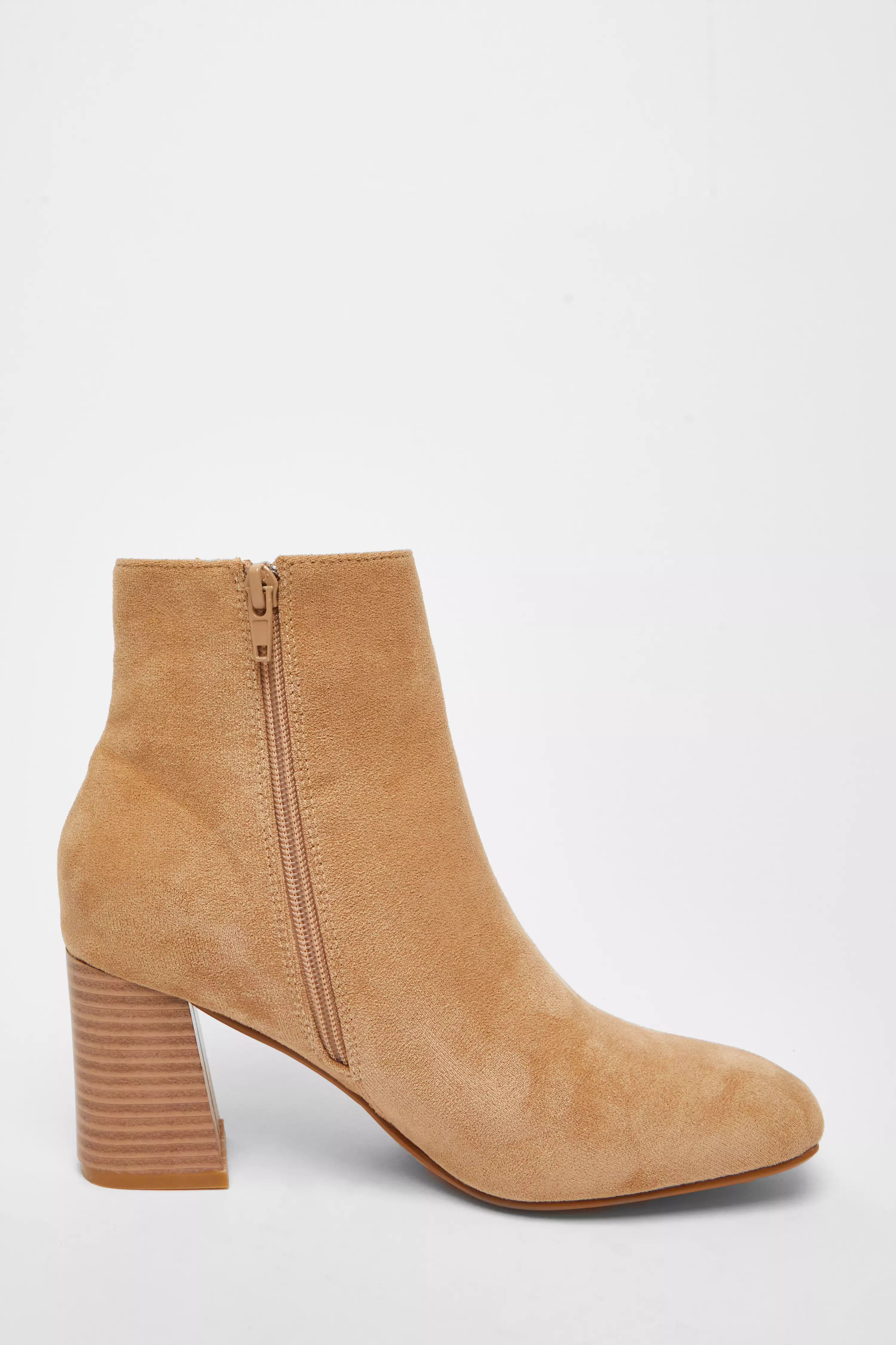 Tan Faux Suede High Heel Ankle Boot