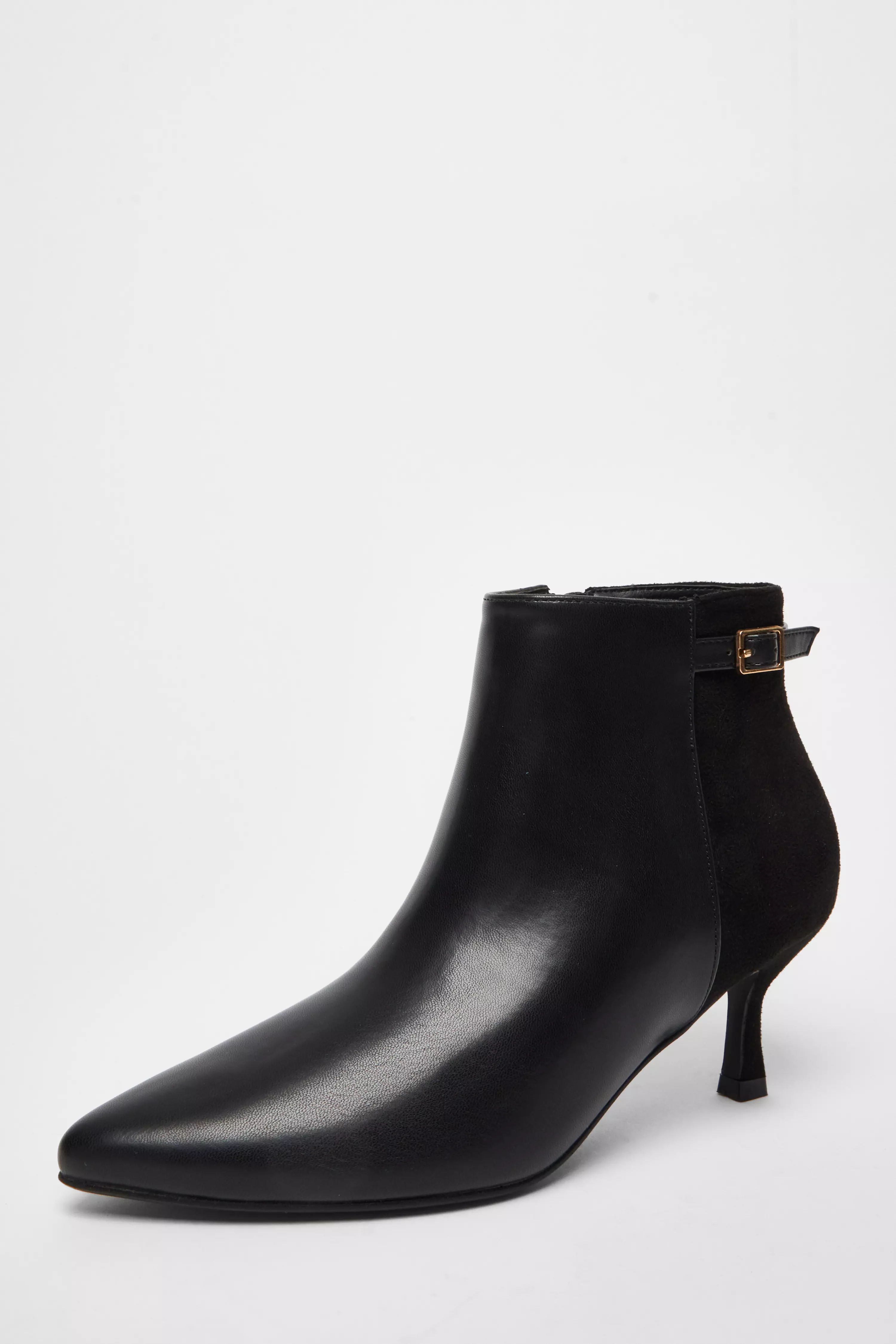 Black Faux Leather Heeled Ankle Boot