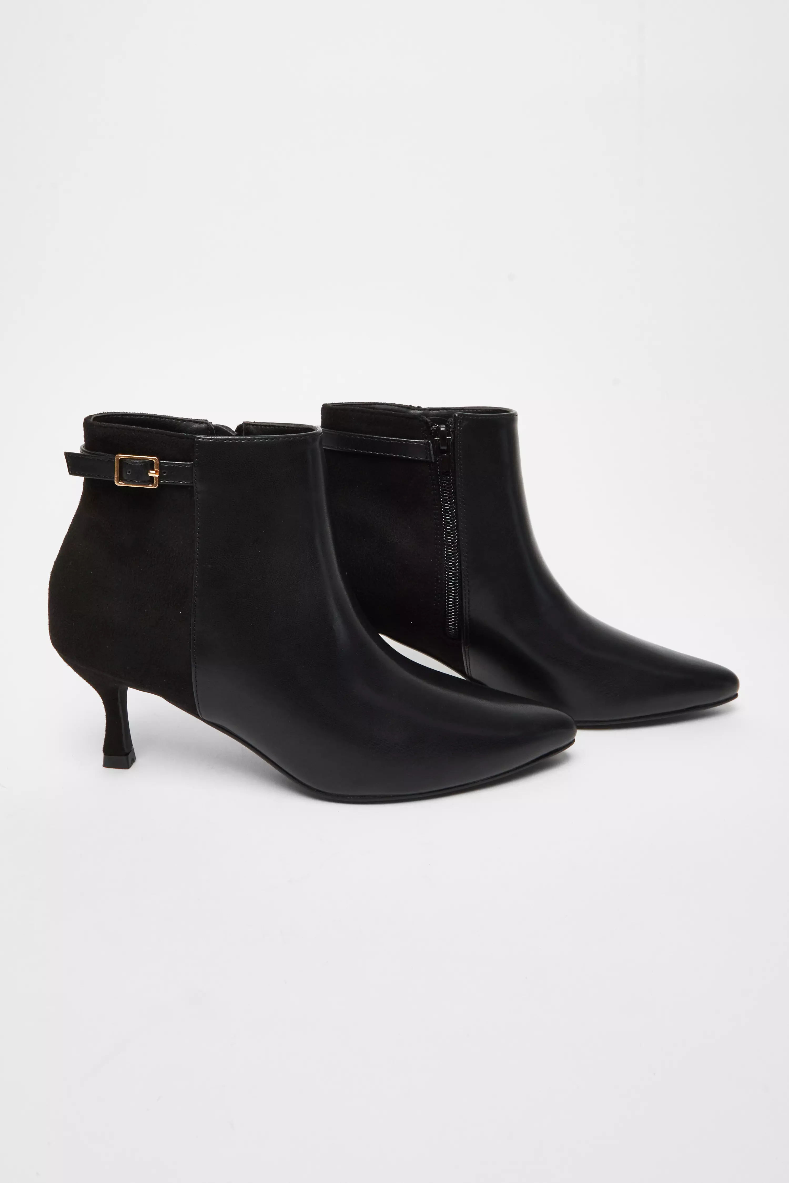 Black Faux Leather Heeled Ankle Boot