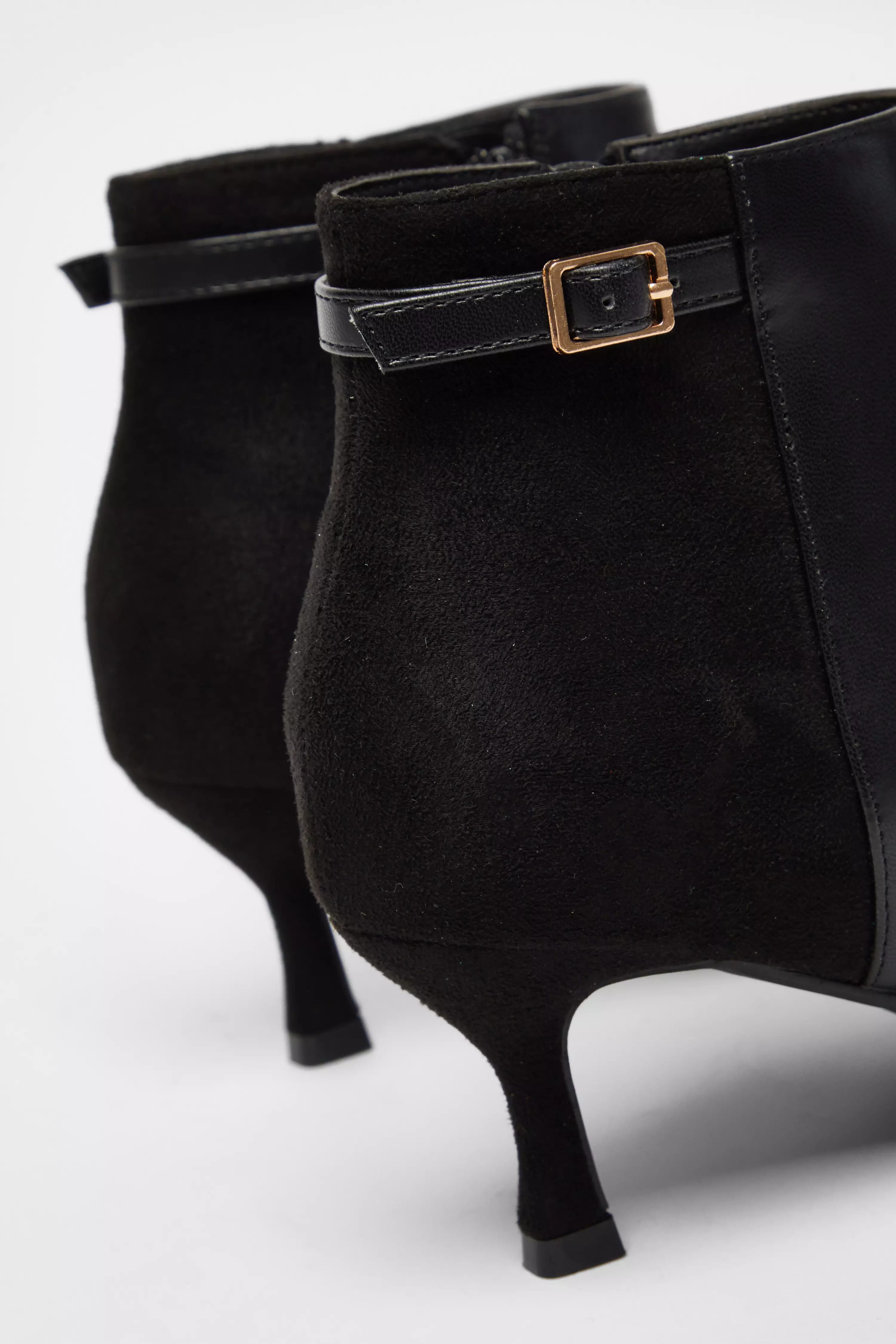 Black Faux Leather Heeled Ankle Boot