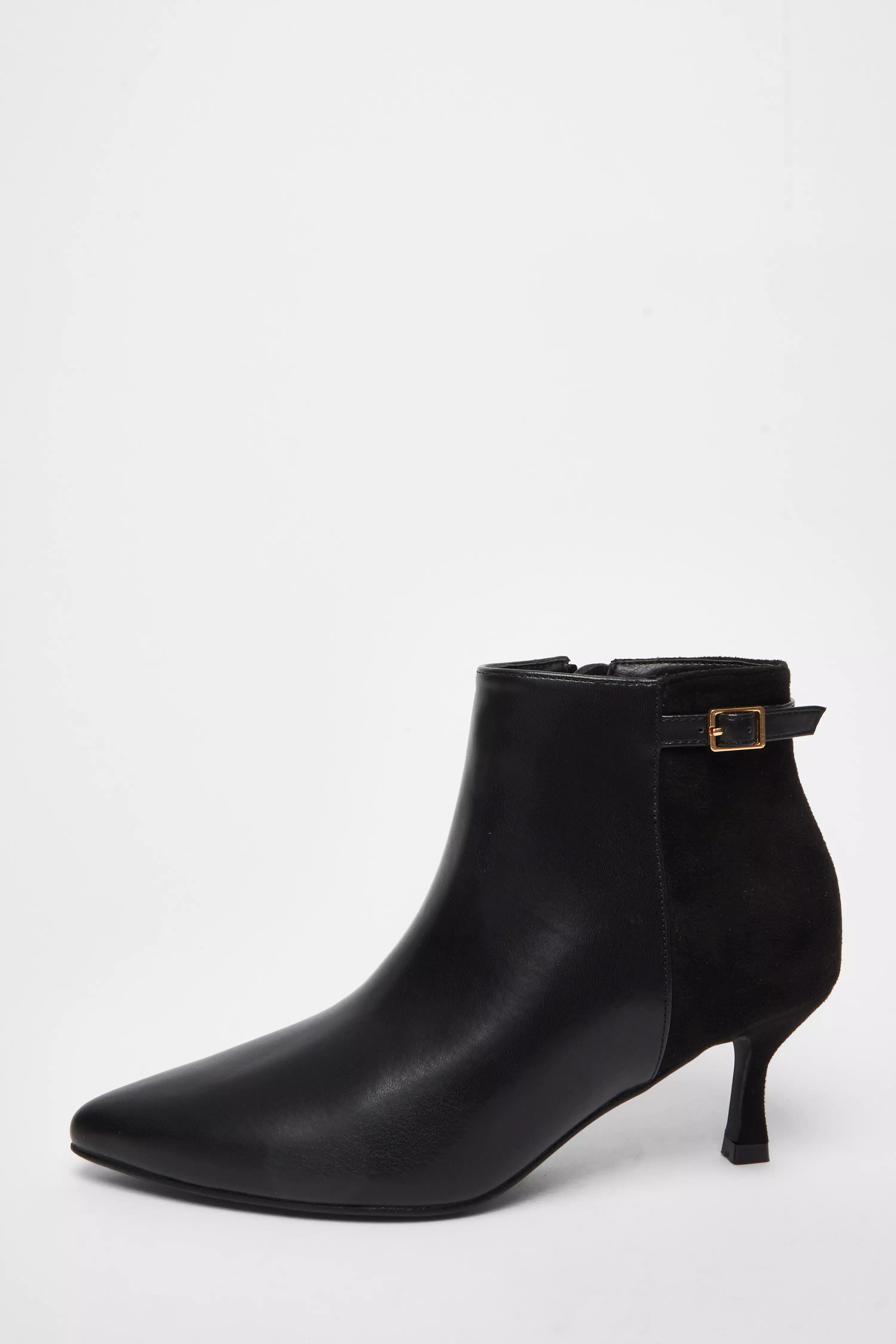 Black Faux Leather Heeled Ankle Boot