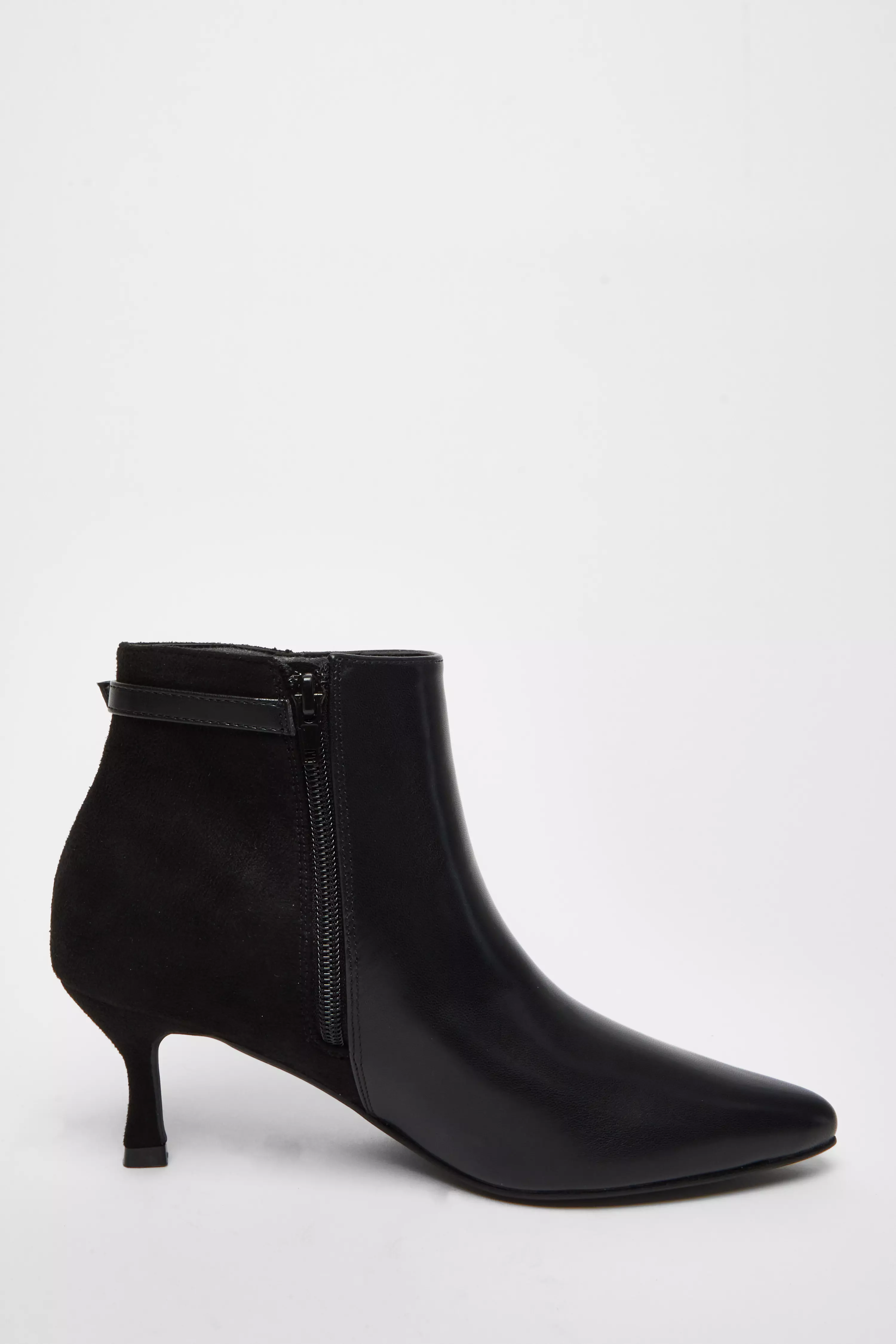 Black Faux Leather Heeled Ankle Boot