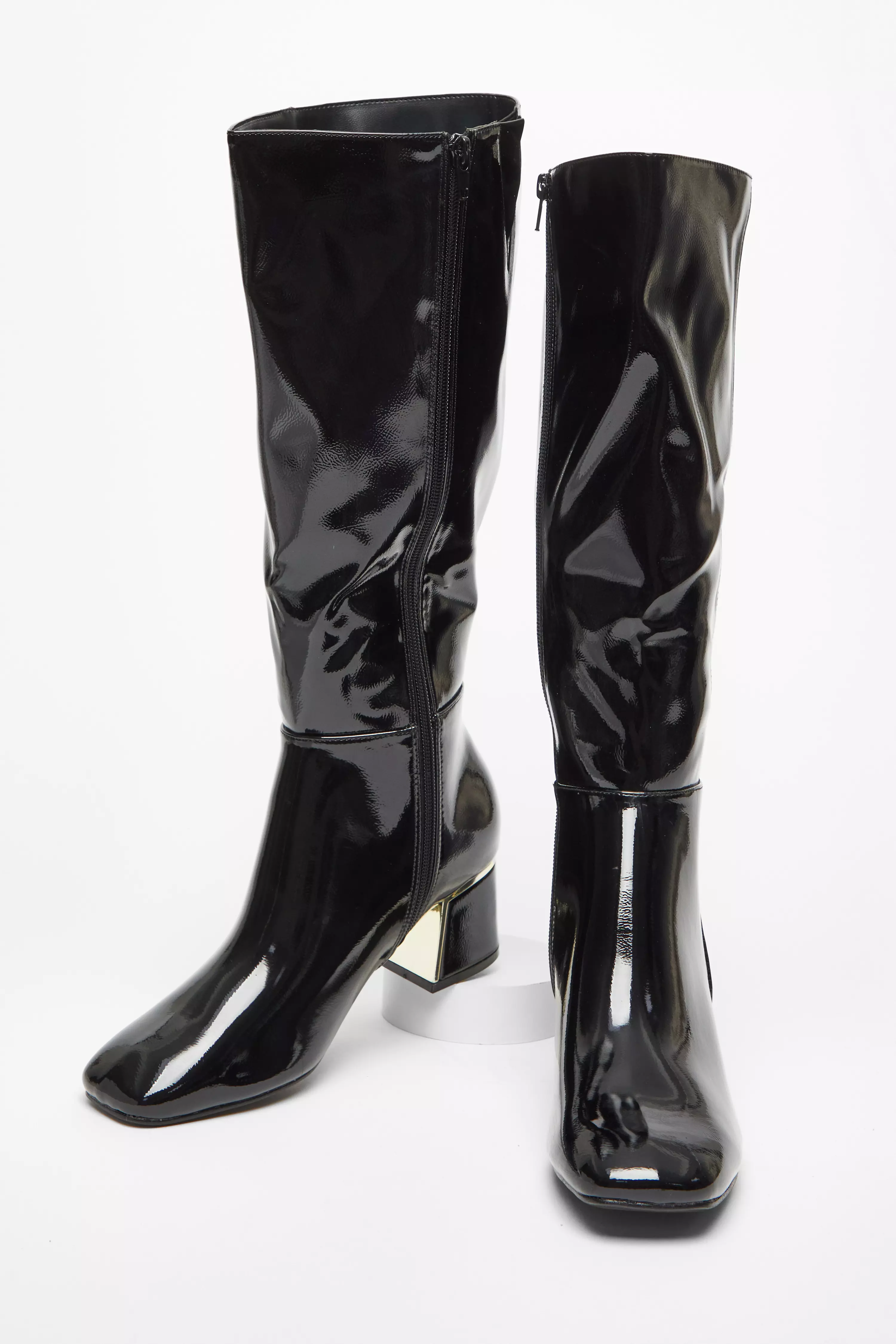 Black Patent Knee High Boots