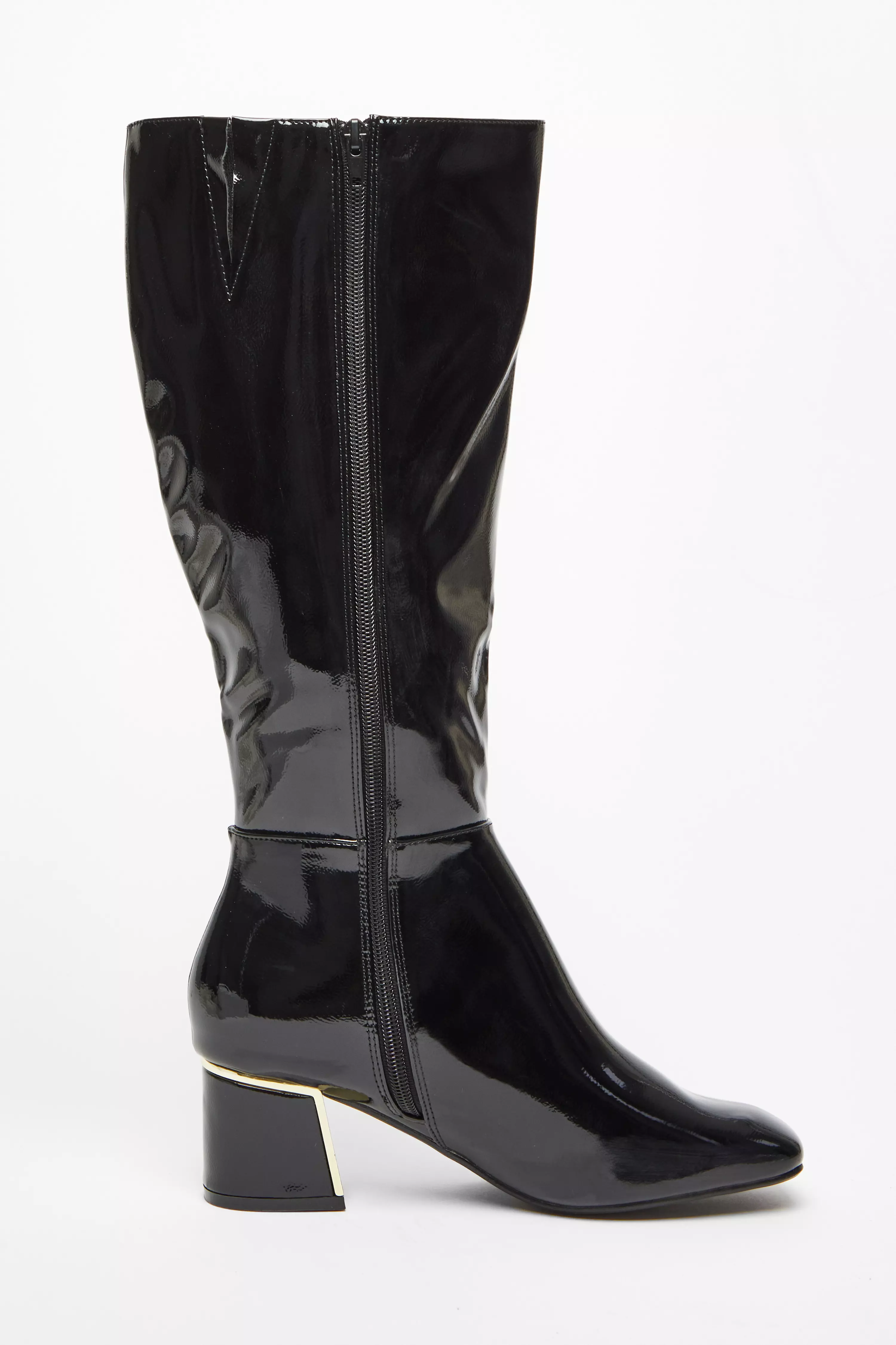 Black Patent Knee High Boots