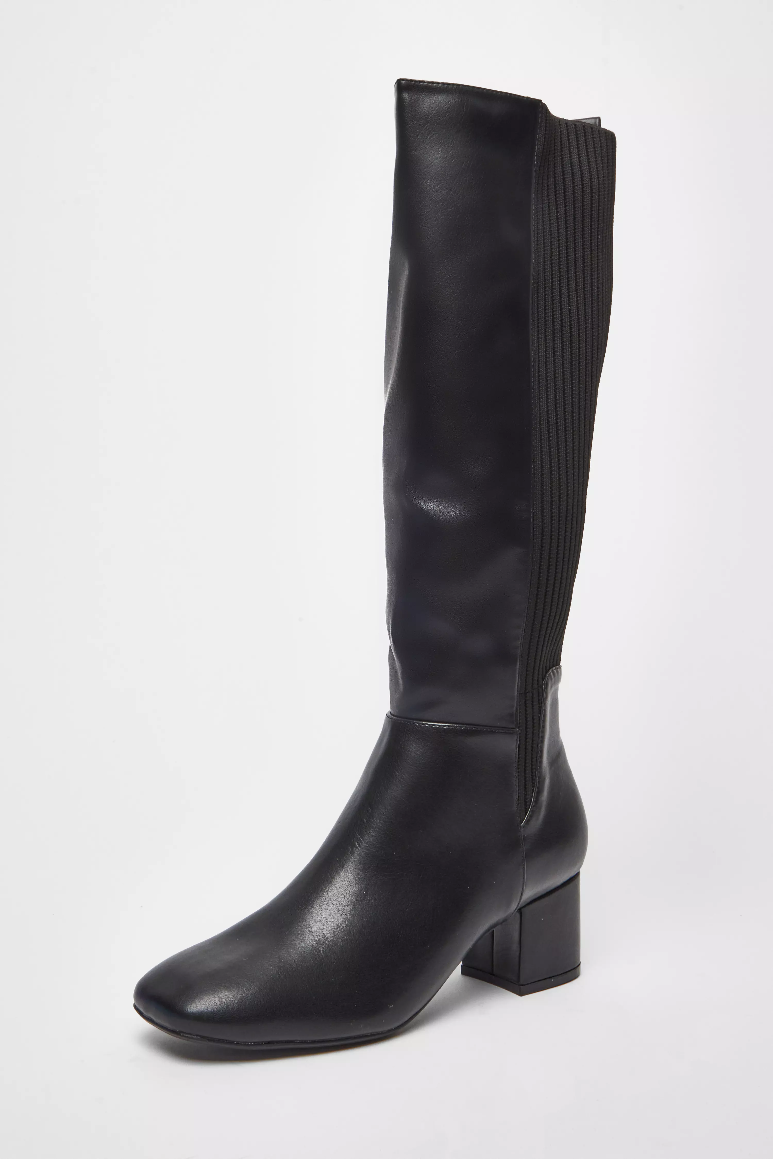 Black Faux Leather Elasticated Boots