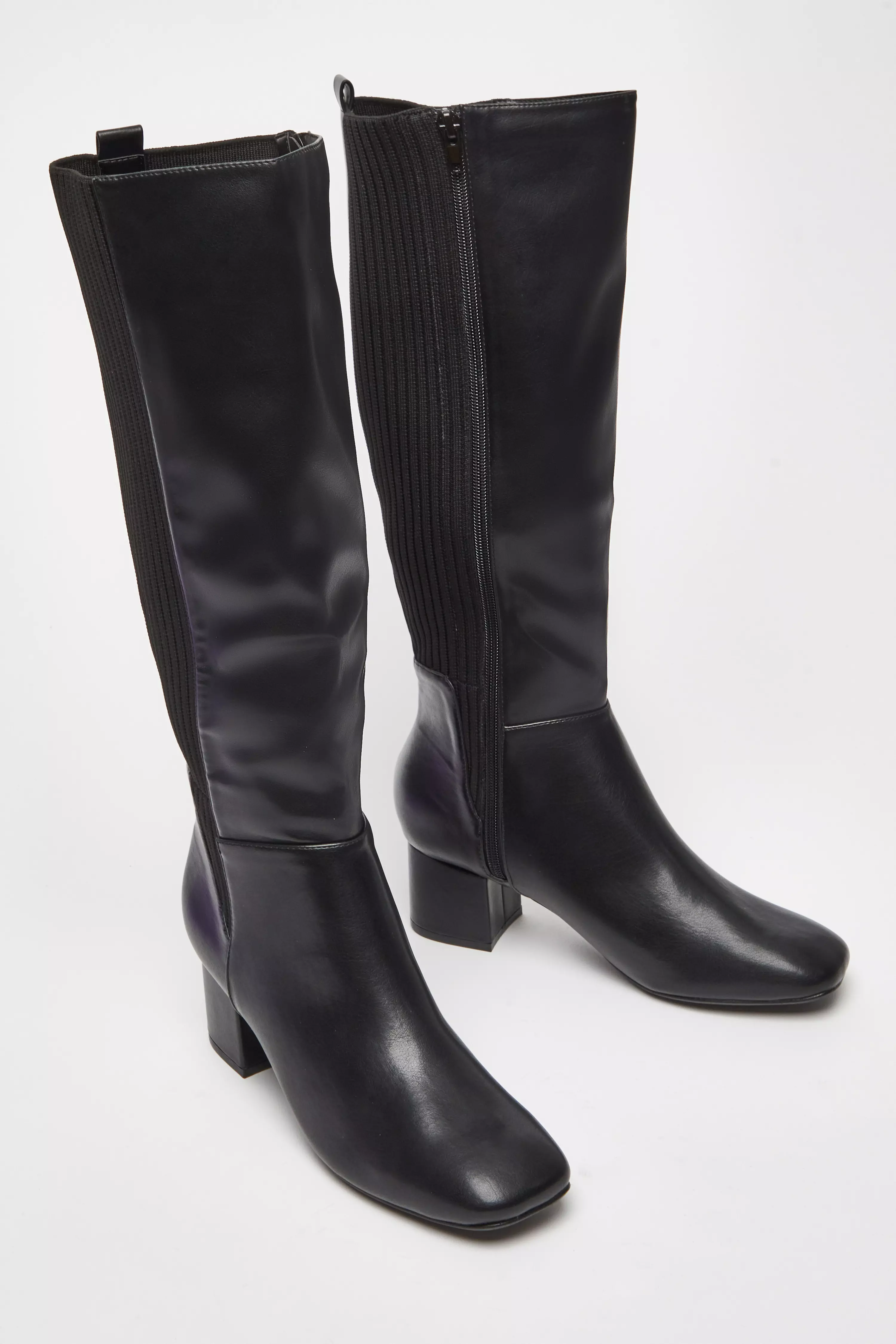 Black Faux Leather Elasticated Boots